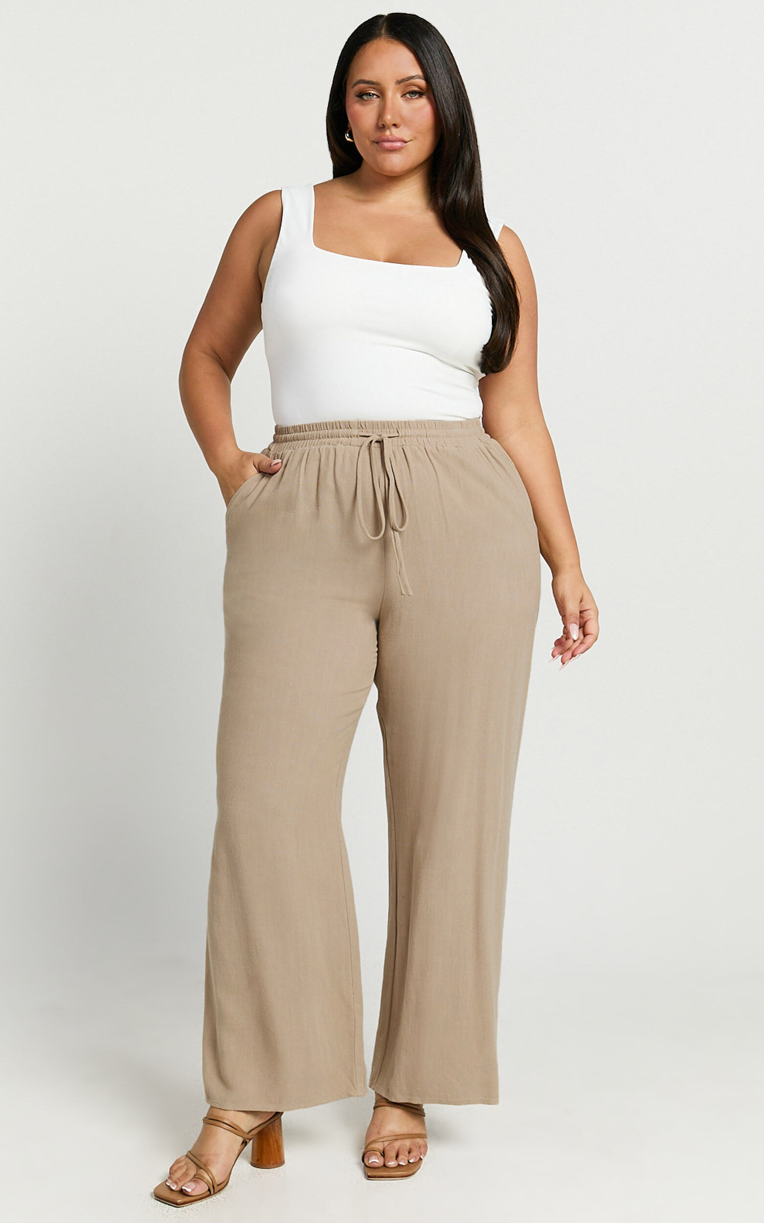 Kala Pants - Mid Waisted Relaxed Elastic Waist Pants in Sand