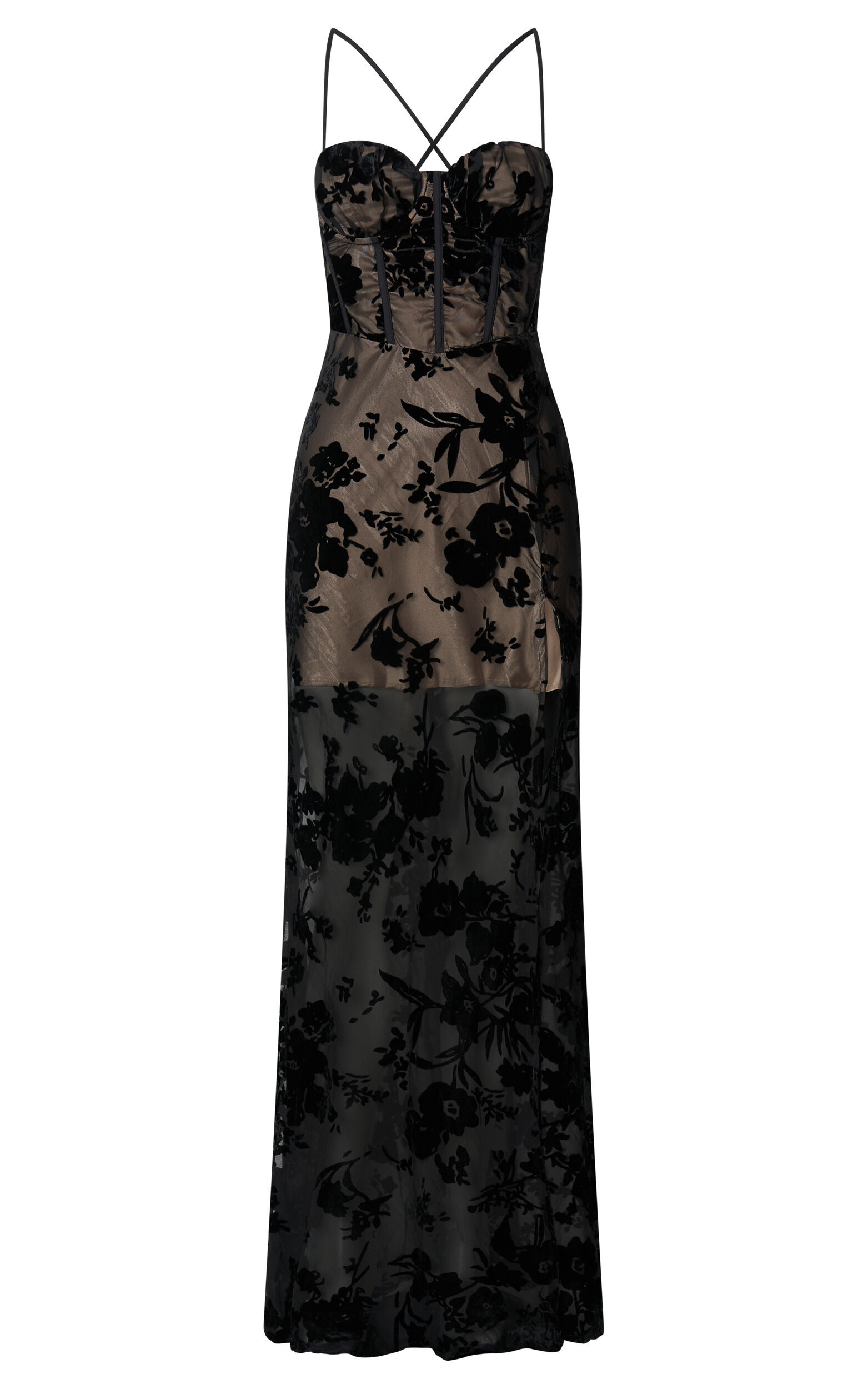 Violeta Maxi Dress - Corset Front Burnout Dress in Black