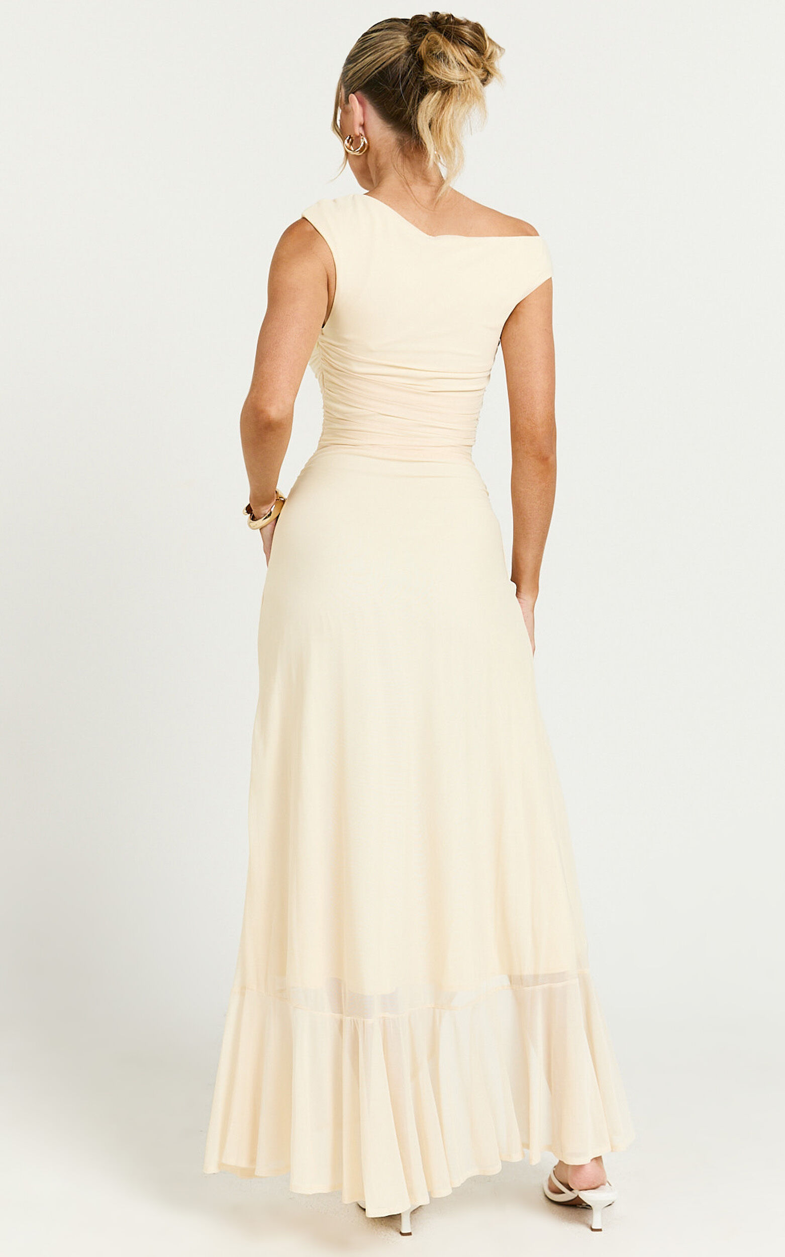 Judee Midi Dress - One Shoulder High Side Split Dress in Yellow