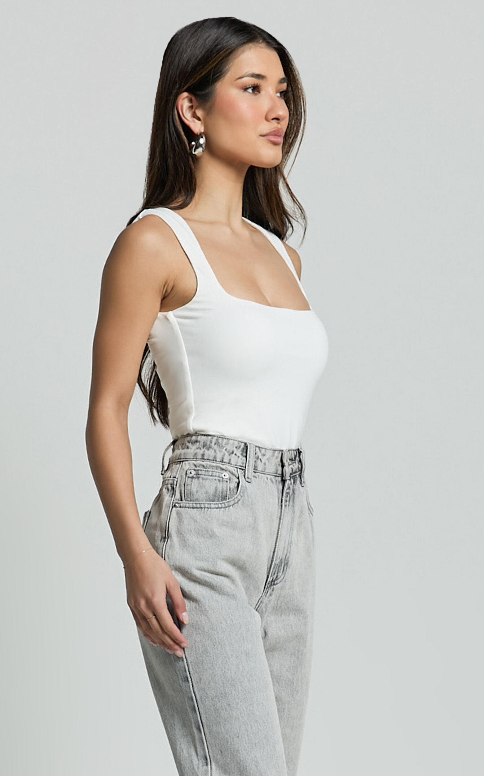 Ophelia Top - Square Neck Jersey Top in Off White