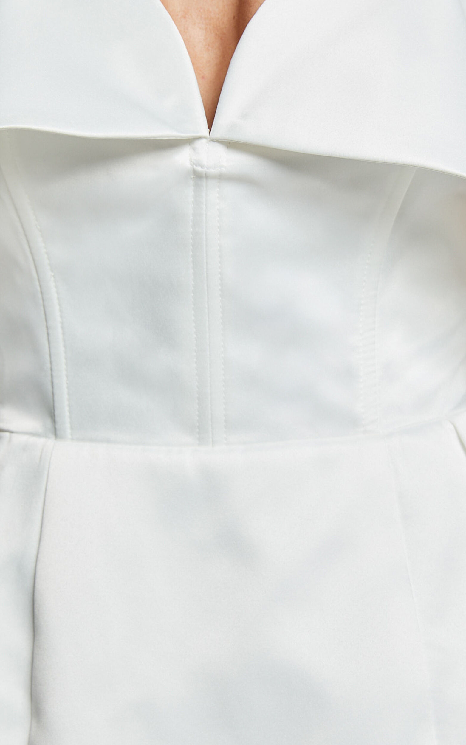 Demelza Mini Dress - V Bar Off Shoulder Satin Dress in Ivory