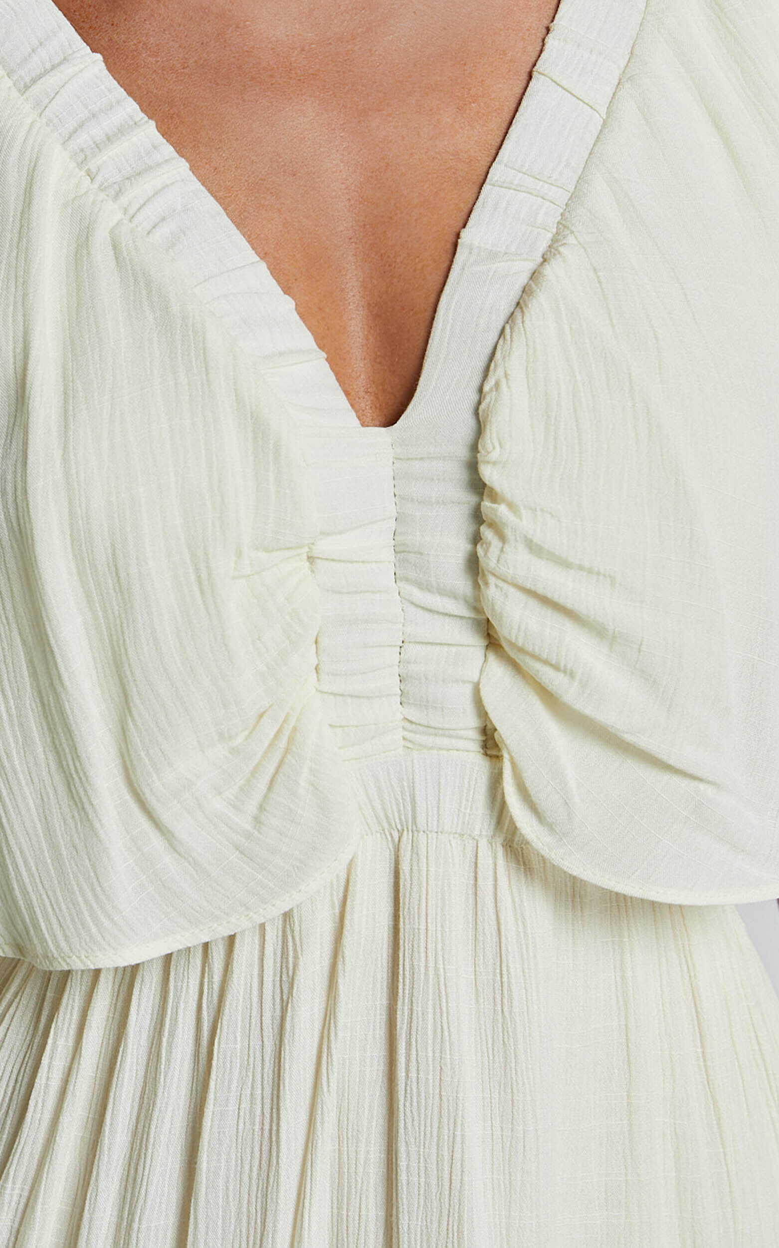 Danny Midi Dress - Ruffle Sleeve Tiered Dress in Natural