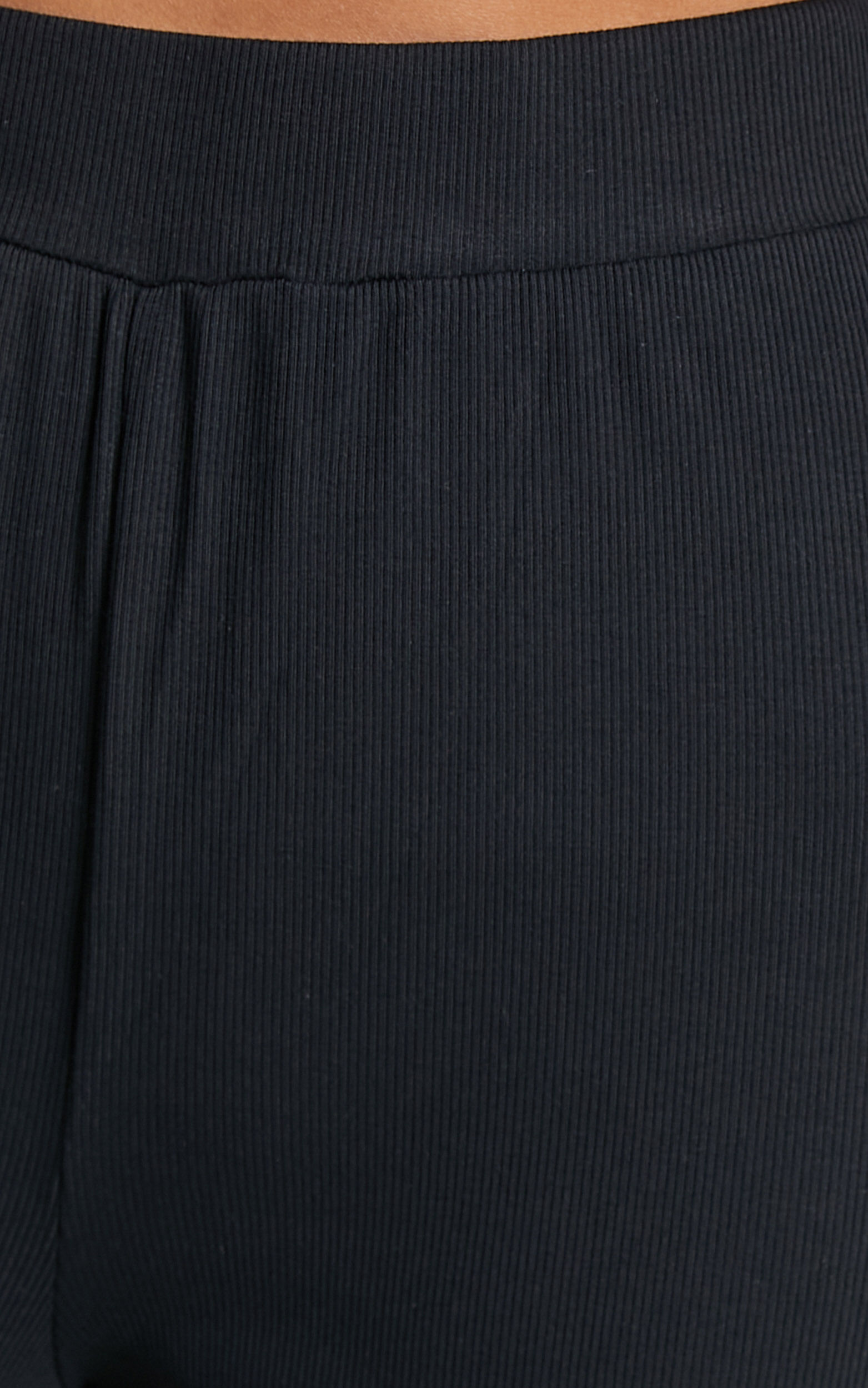 Amalthea Pants - High Waisted Jersey Rib Wide Leg Pants in Black