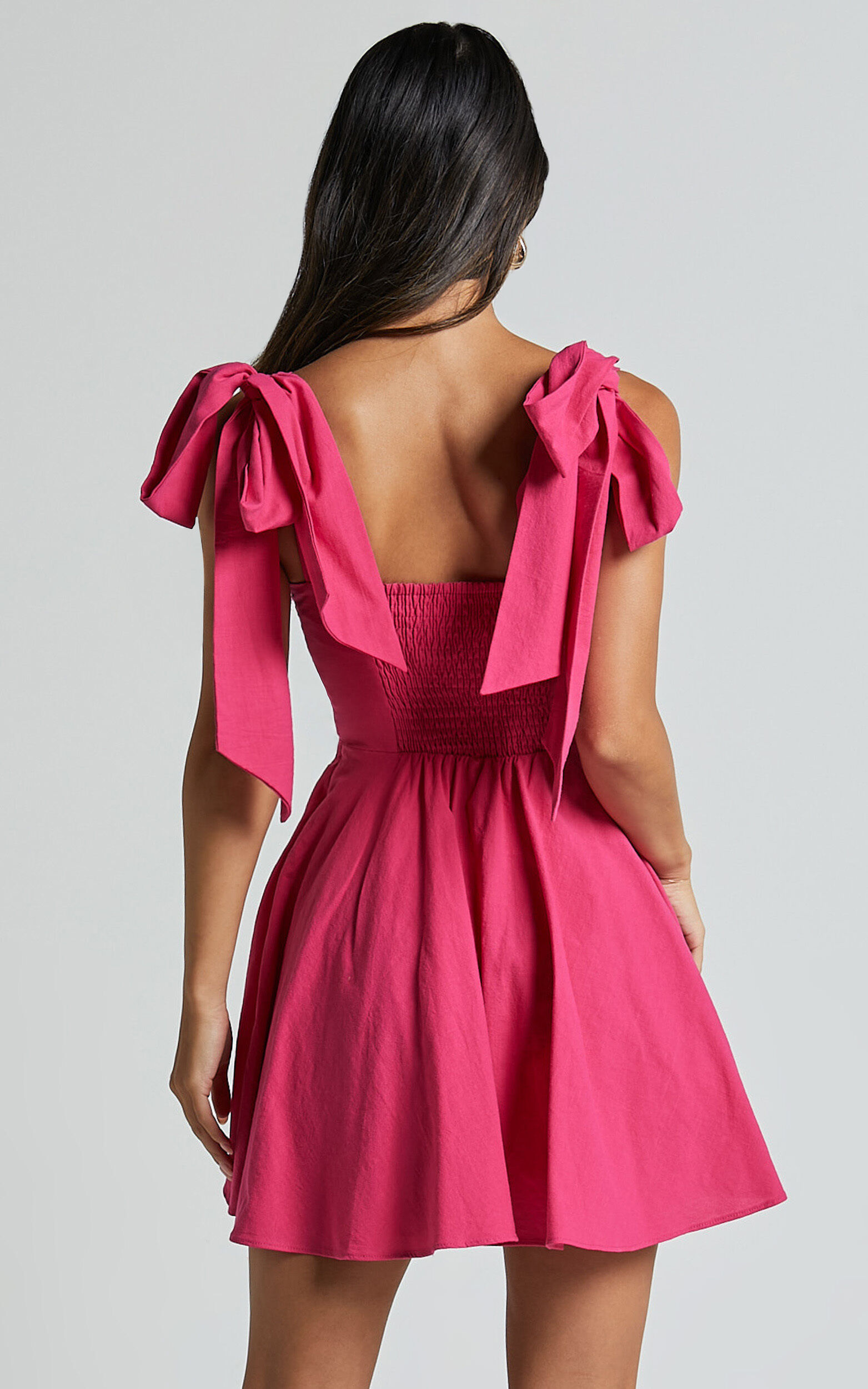 Girley Mini Dress - Bow Strap Dress in Pink