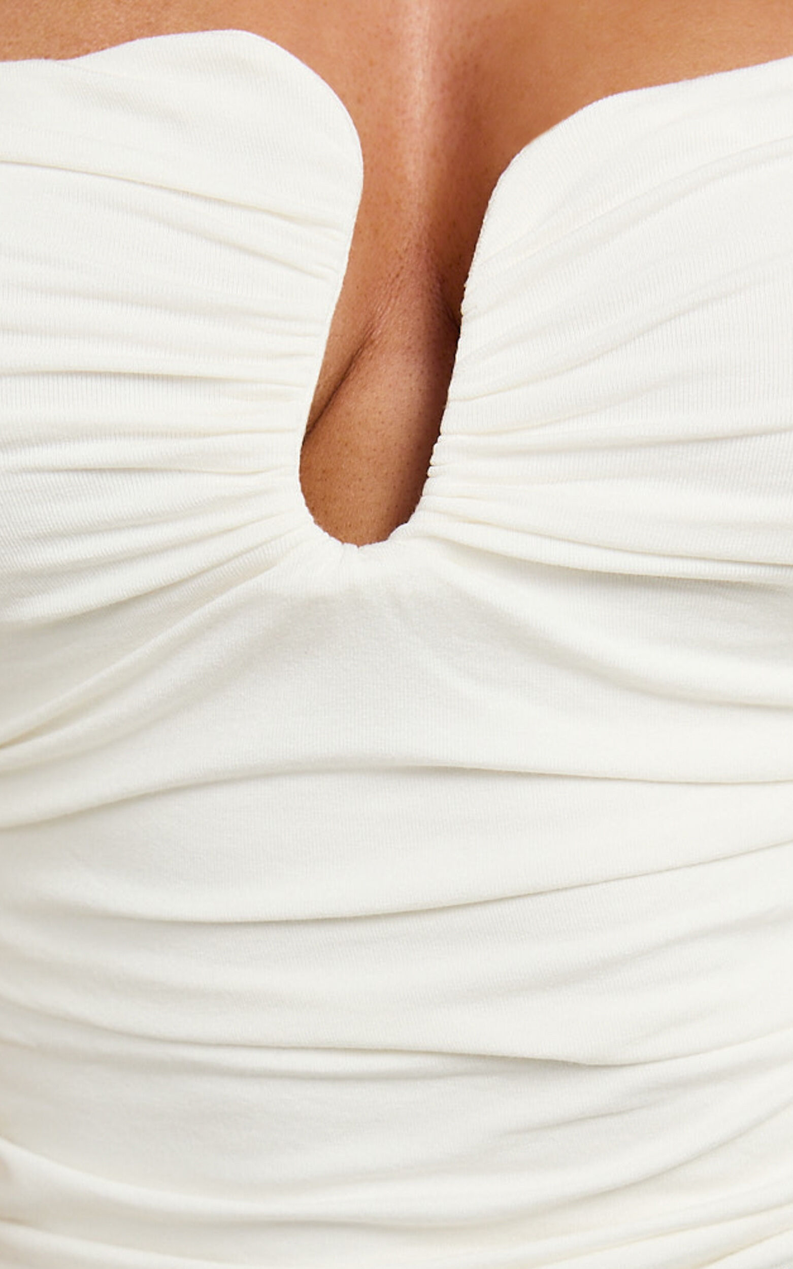 Petra Top - Gathered Cut Out Jersey Top in Off White