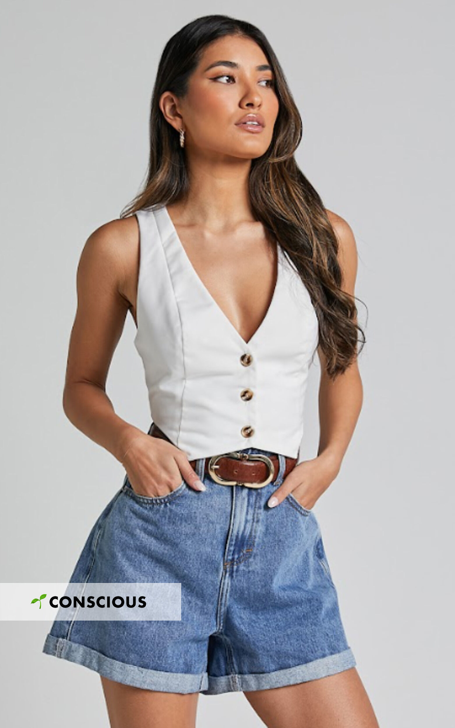 Cristiana Shorts - High Waisted Cuffed Denim in Blue