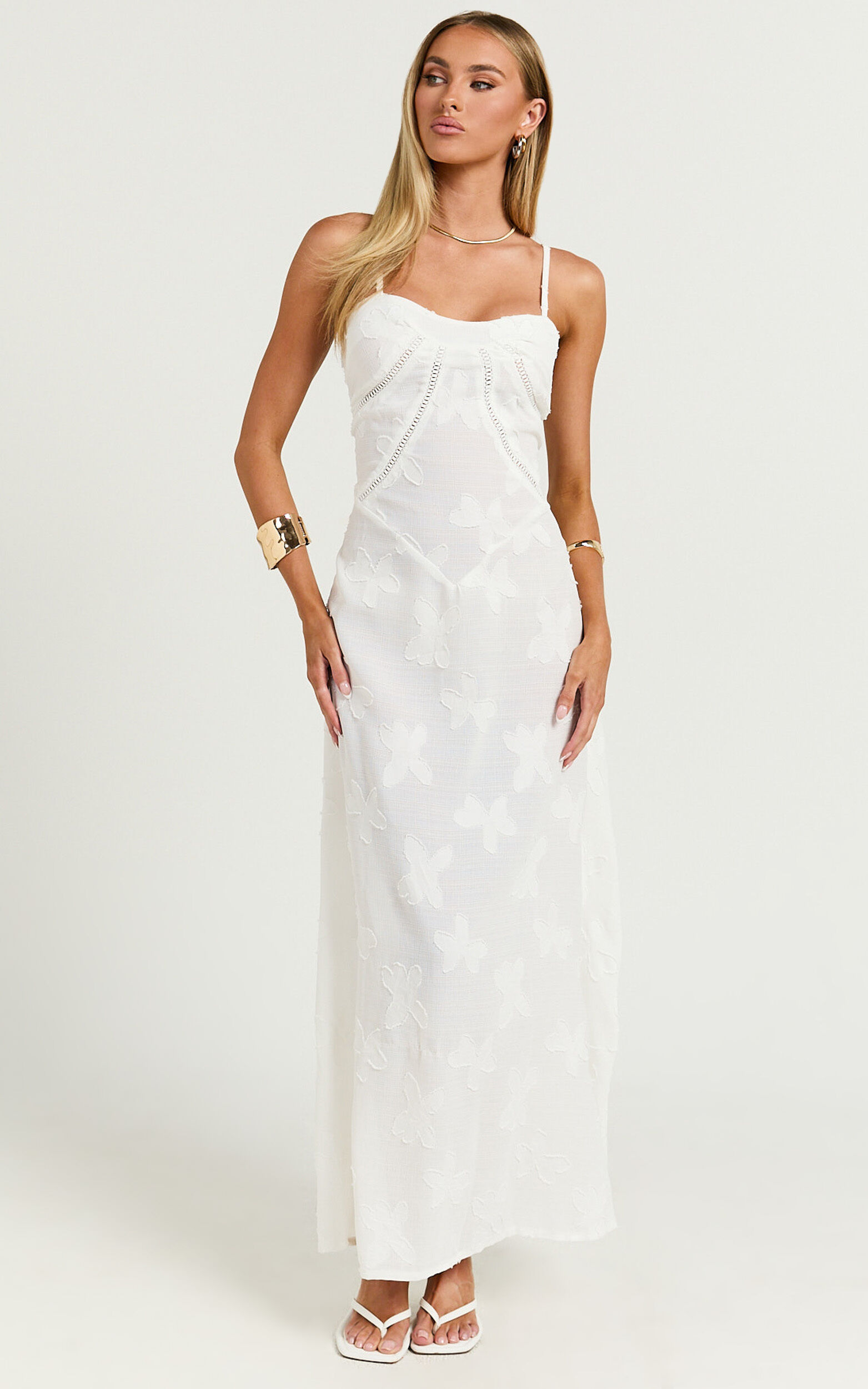 Lily Maxi Dress - Sheer Jacquard Maxi Dress in Cream
