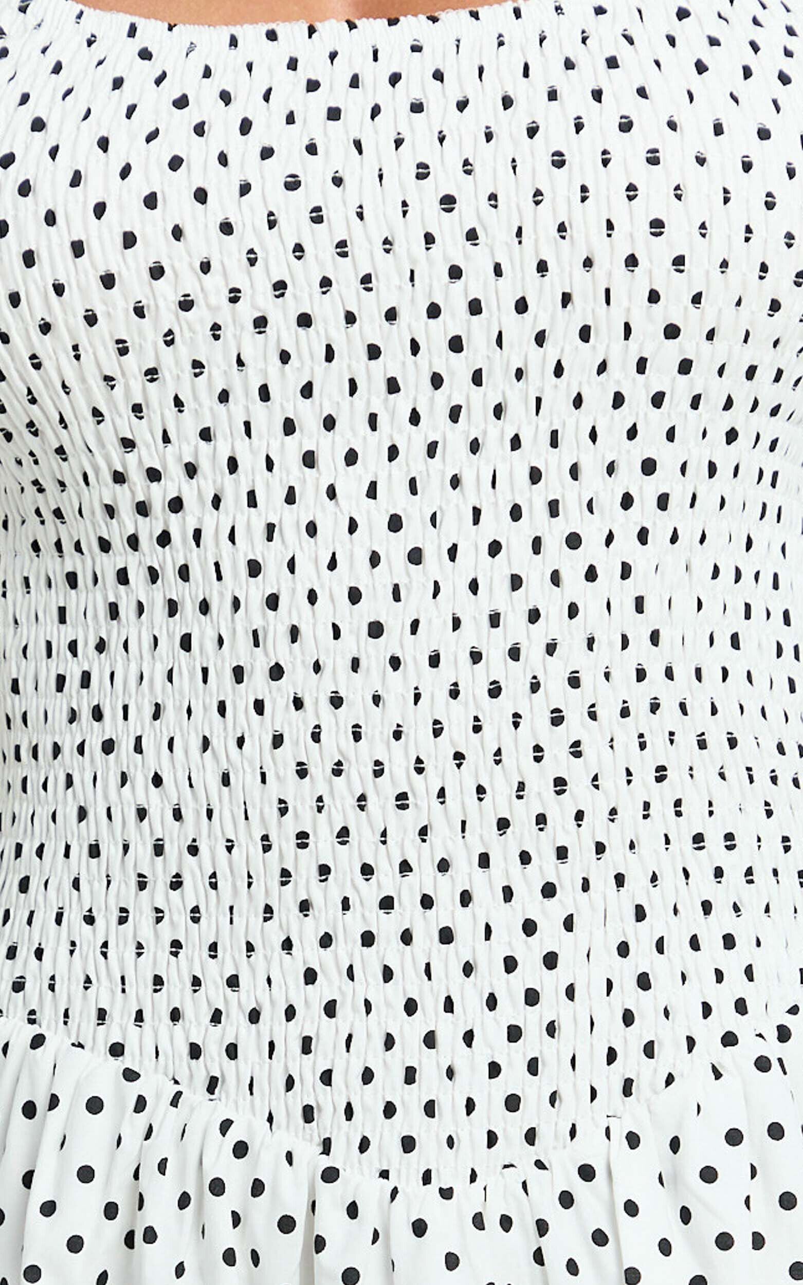 Doris Maxi Dress - Strappy Fit and Flare Maxi Dress in White Polkadot