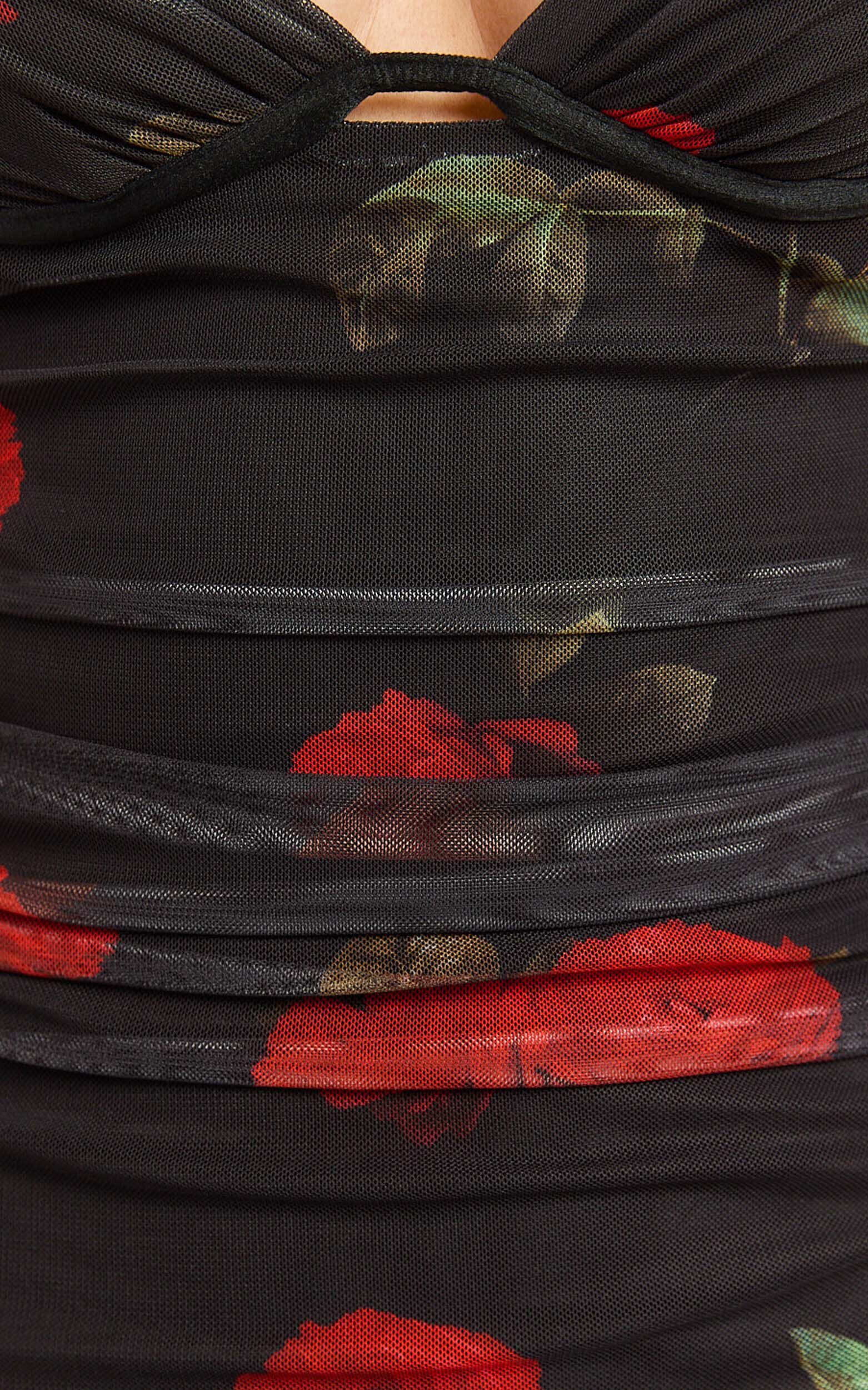 Ziva Midi Dress - Plunge Corset Front Dress in Midnight Rose