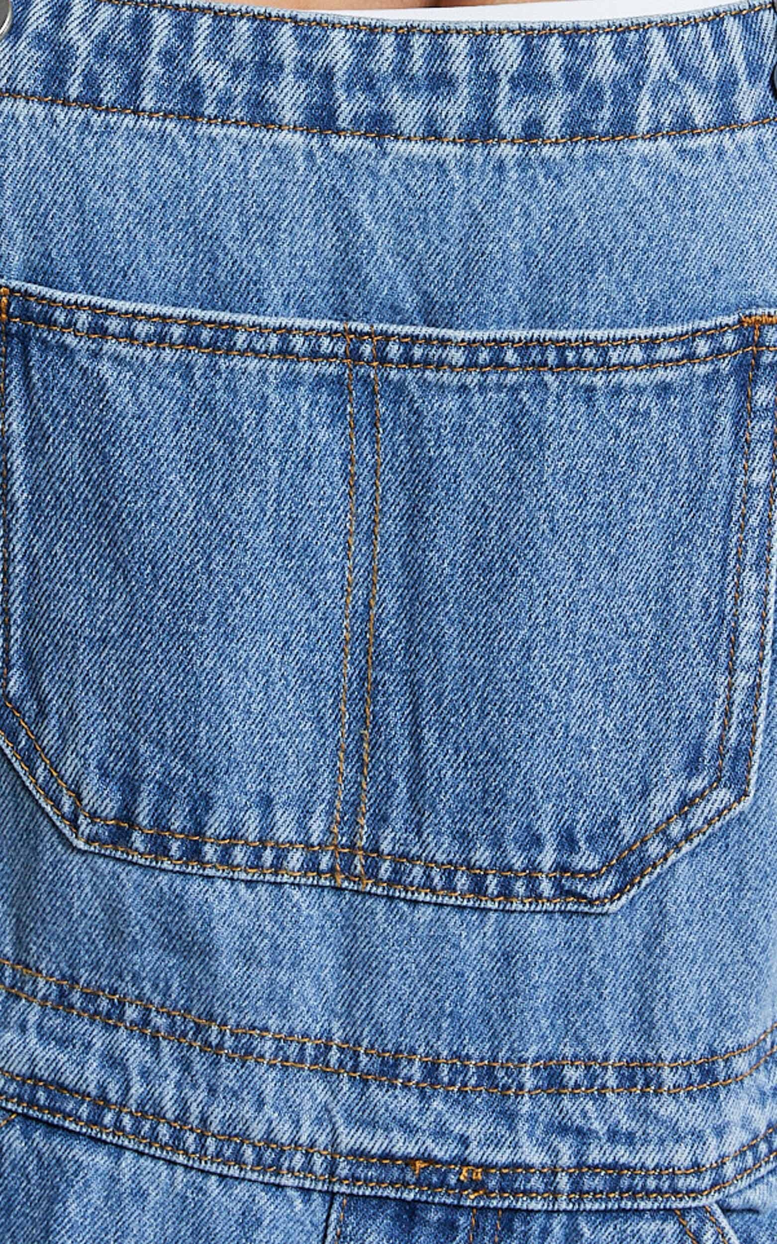 Brixton Jumpsuit - Straight Leg Denim Overalls in Mid Blue Wash