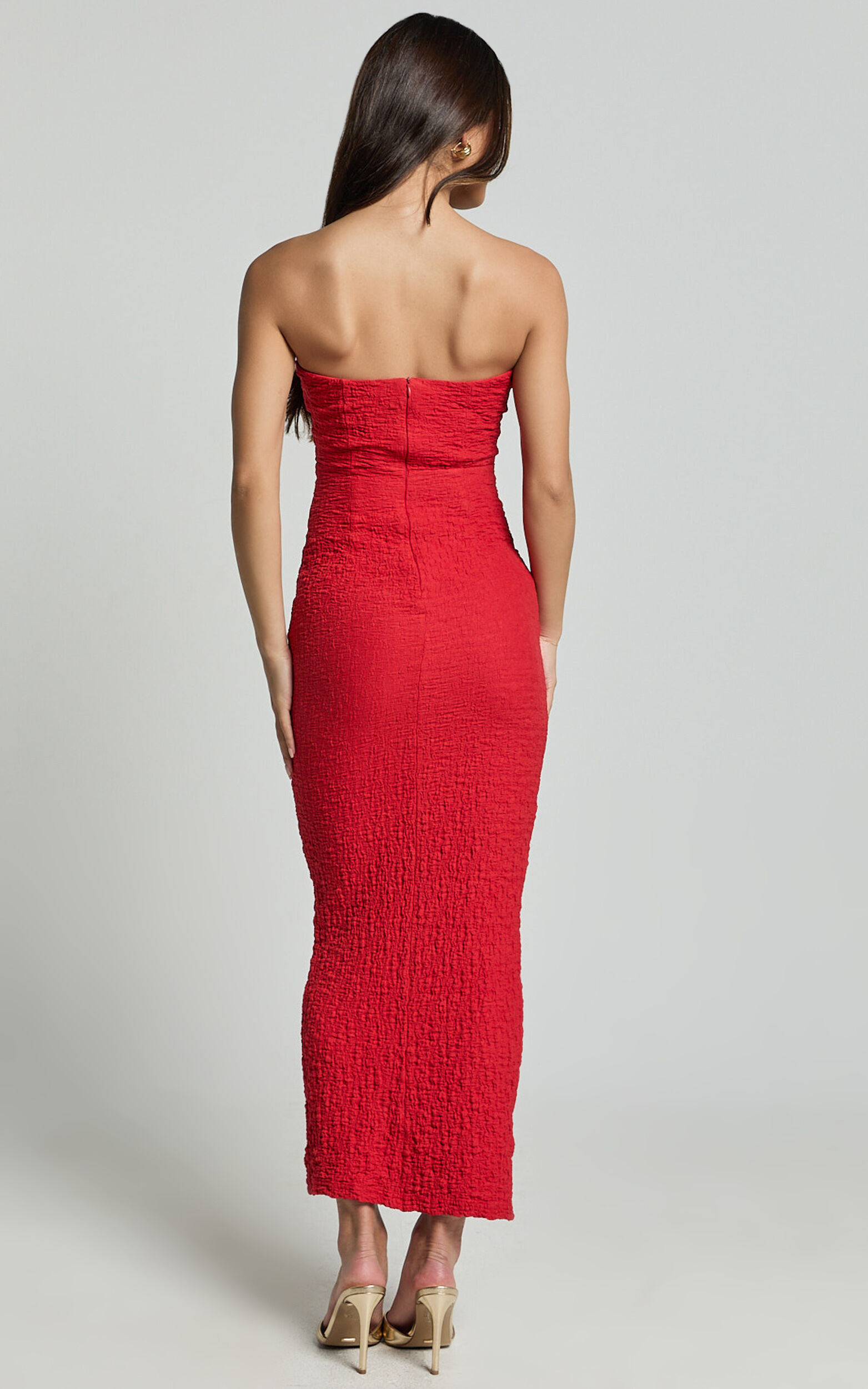 Alberta Maxi Dress- Strapless bust detail textured dress in Red