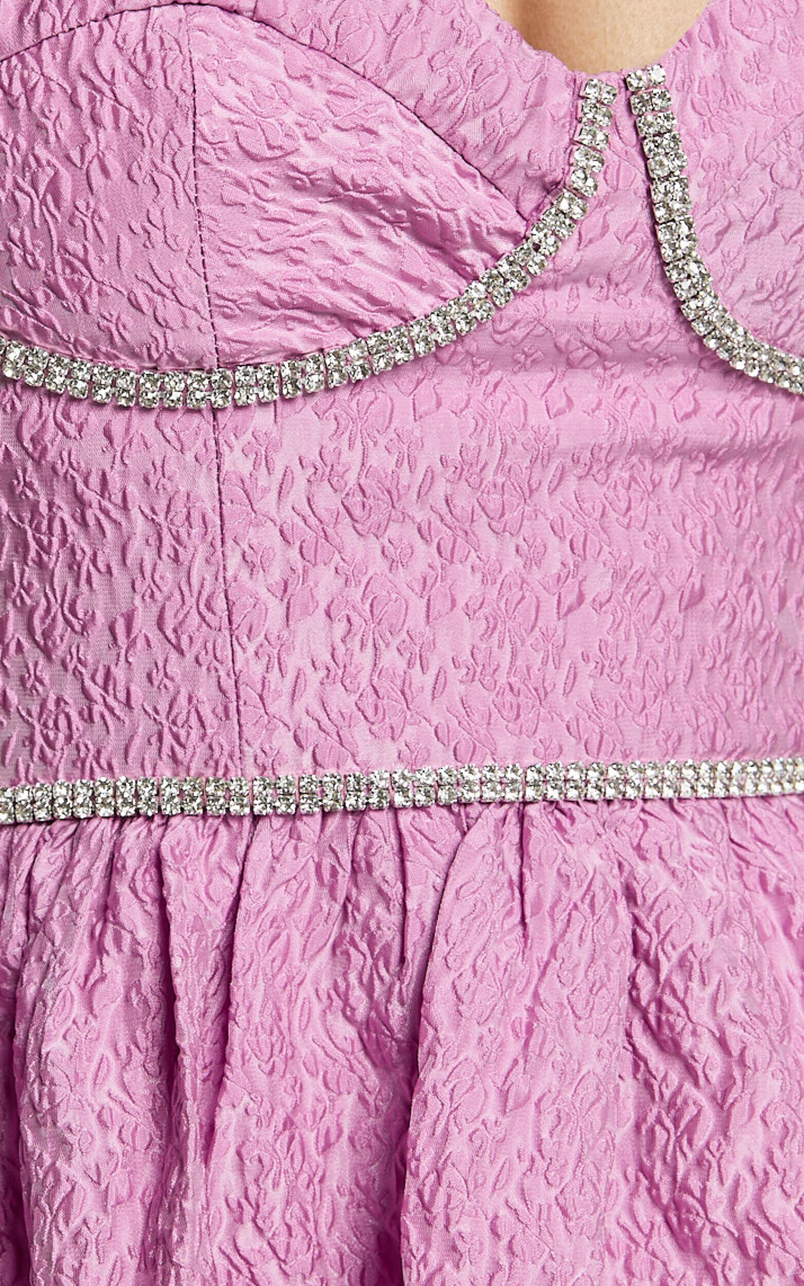 Grayson Mini Dress - Jacquard Sweetheart Diamante Detail Mini Dress in Lilac