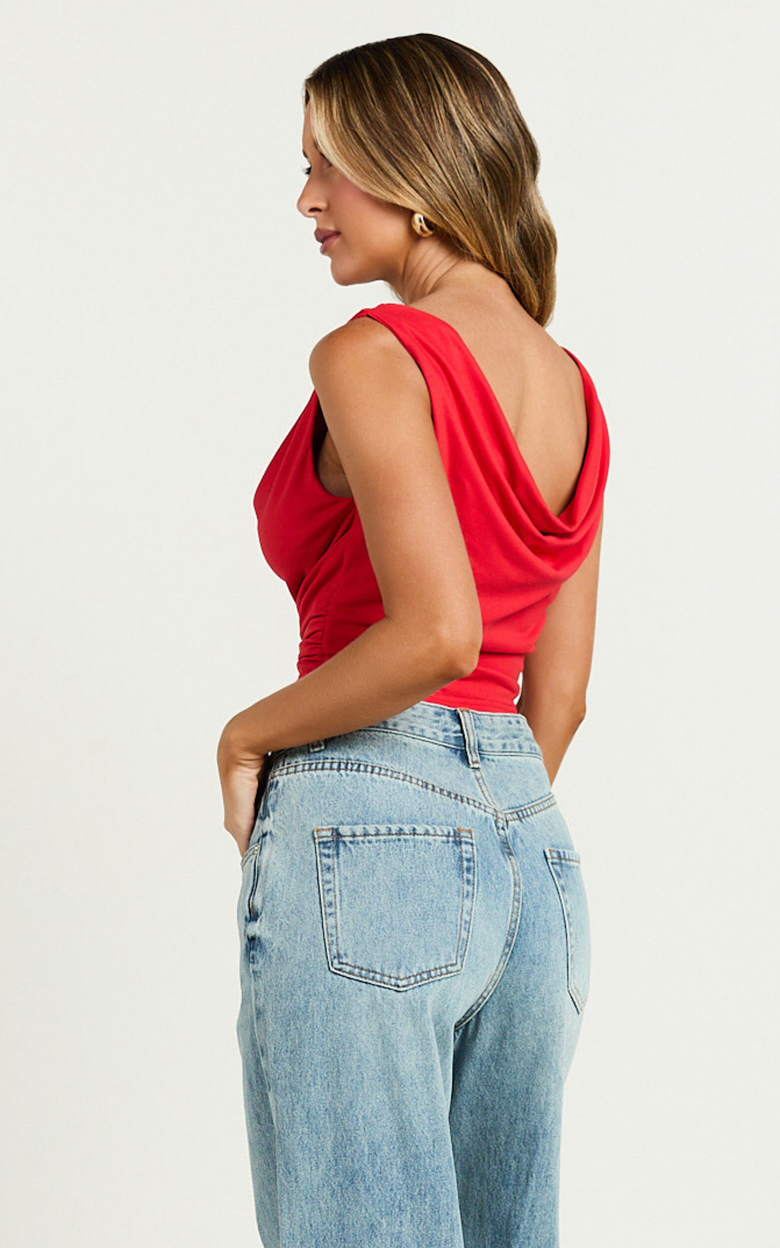 Doris Top - Cowl Neck Crop Top in Red