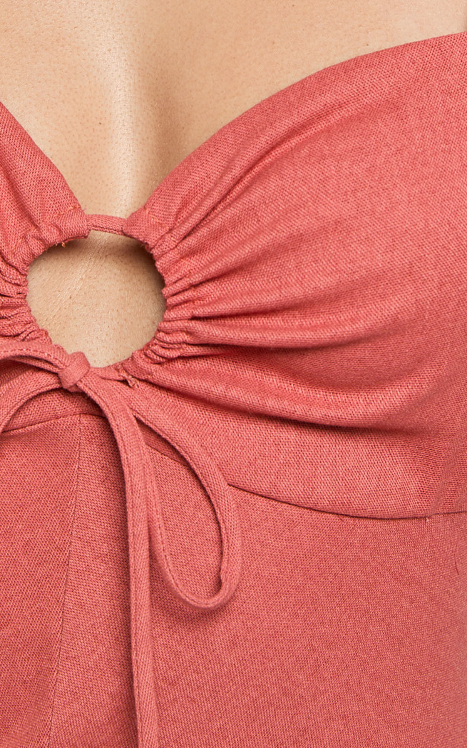 Fabia Midi Dress - Sweetheart Keyhole Linen Blend Dress in Clay