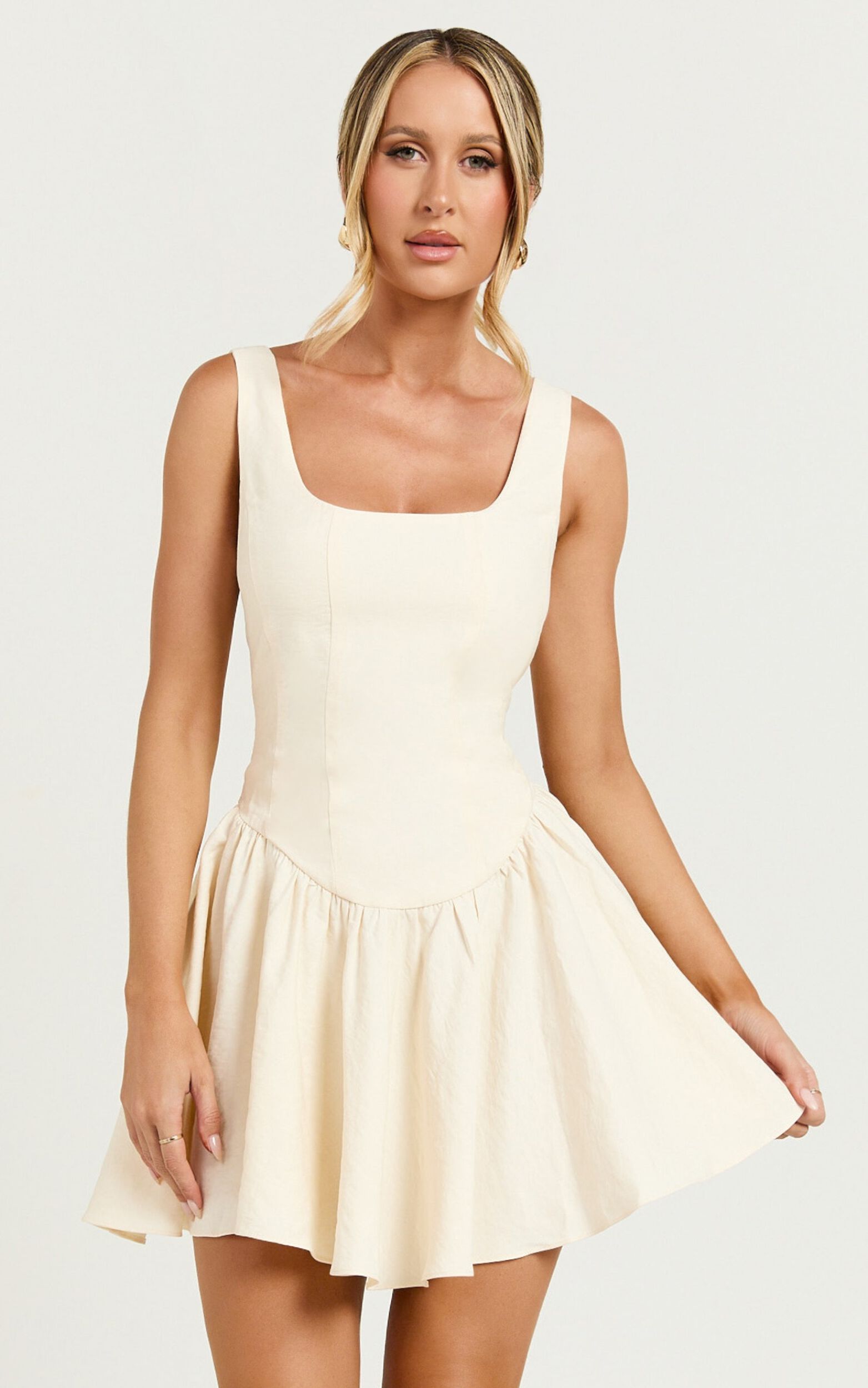 Leanora Mini Dress - Scoop Neck Corset Dress in Ivory