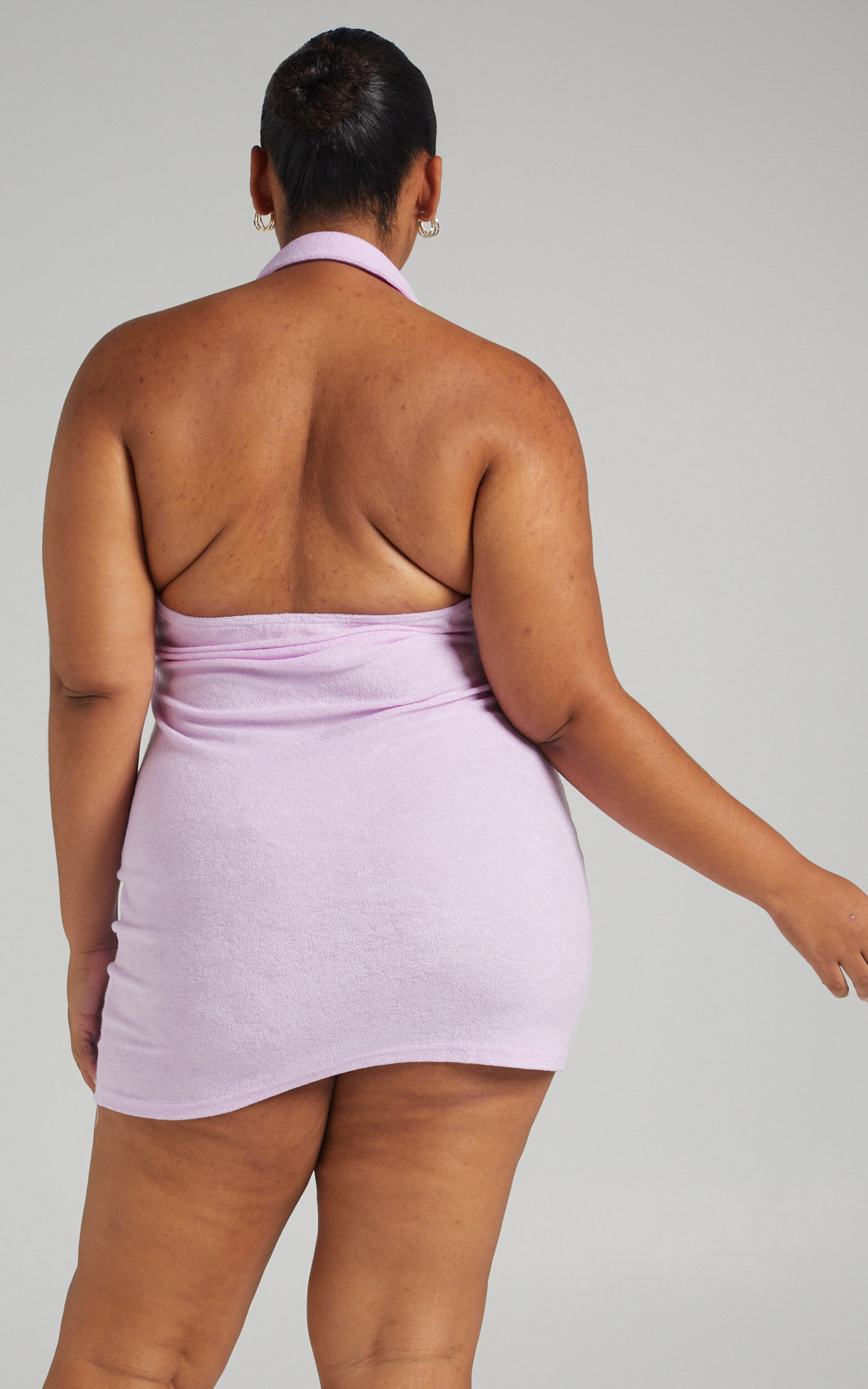 Miandy Mini Dress - Collared Terry Towelling Dress in Lilac