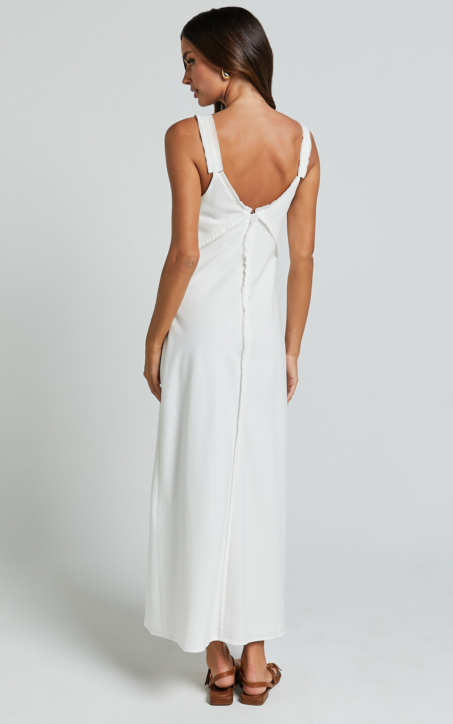 Mikella Midi Linen Dress - Linen Exposed Seam Shift Dress in White