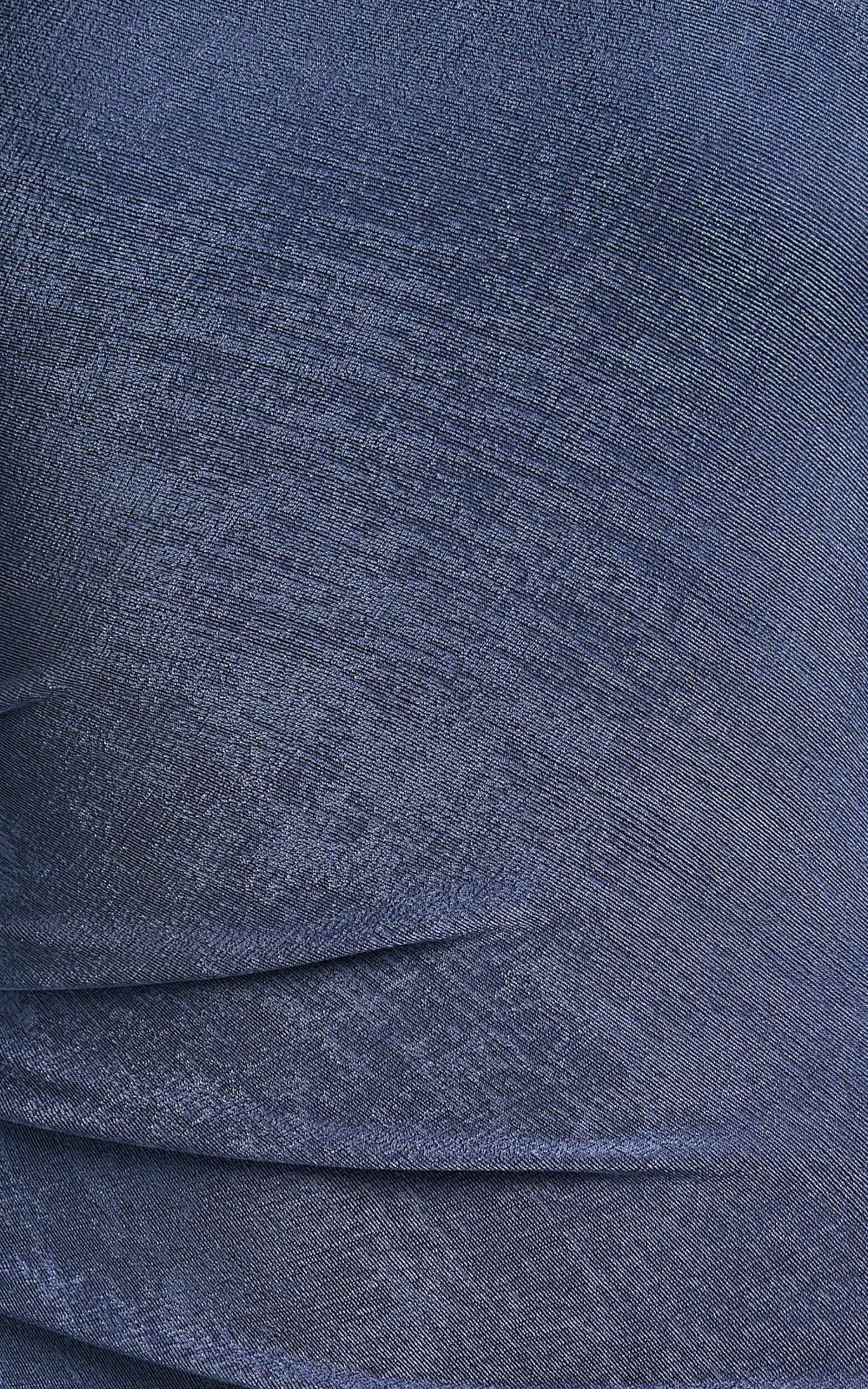 Arietty Midi Dress - One Shoulder Asymmetrical Ruched Dress in Steel Blue