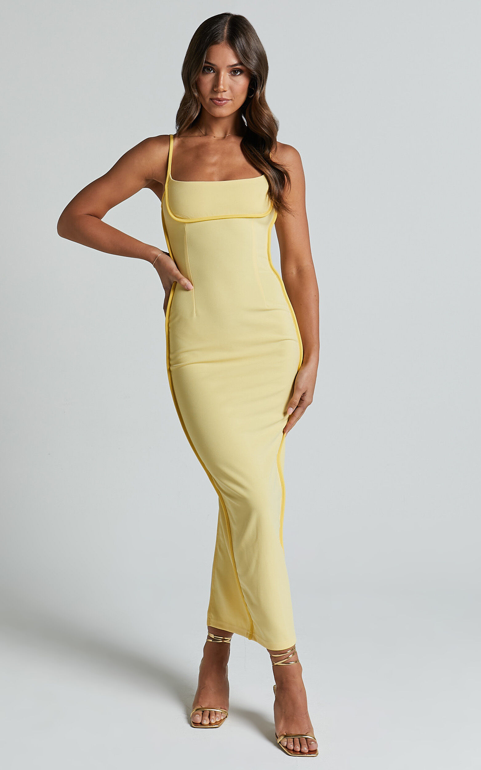 Abegaille Midi Dress - Bodycon Dress in Lemon