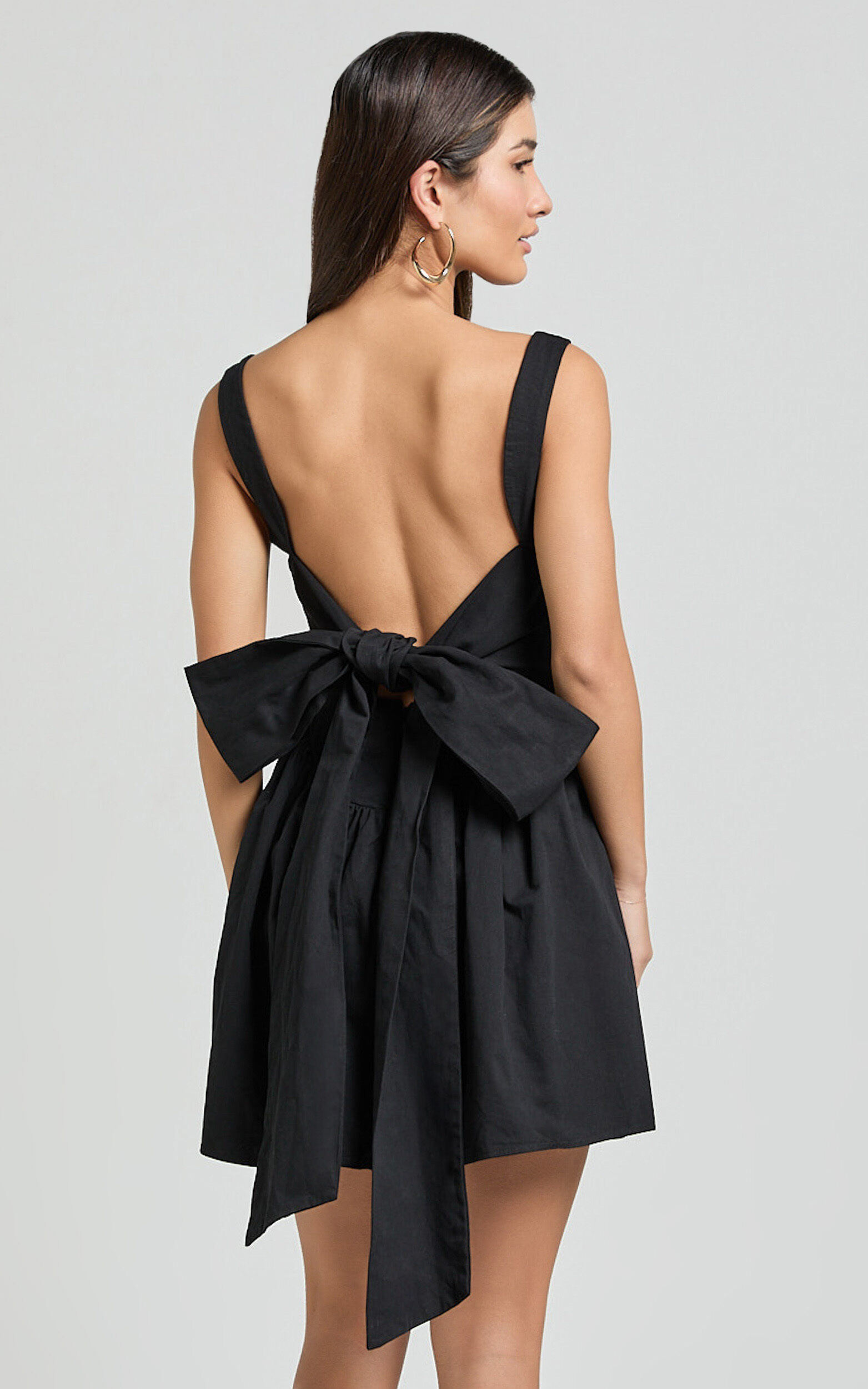 Vanny Mini Dress - Square Neck Tie Back Dress in Black