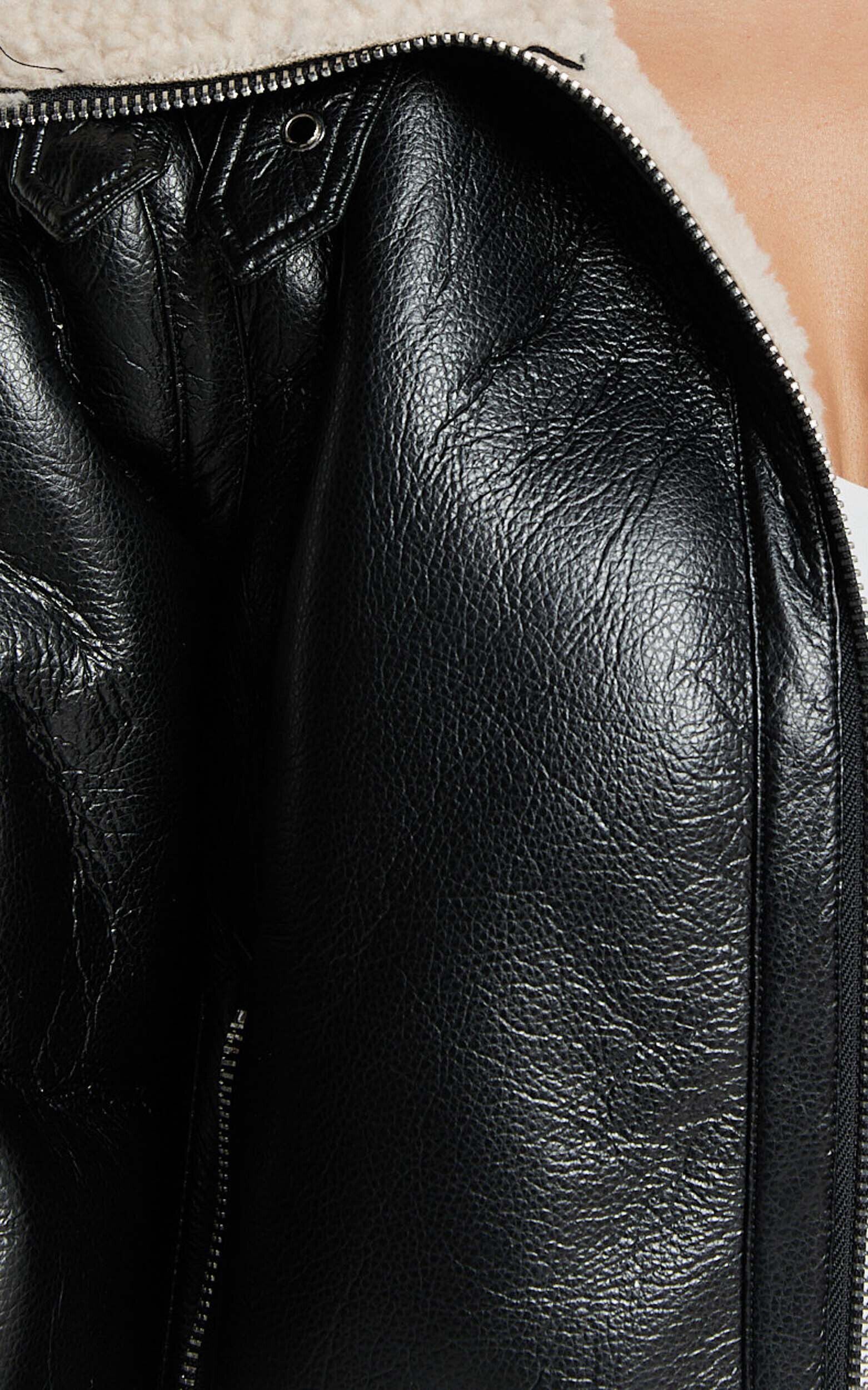 Willa Jacket - Faux Leather Shearling Aviator Jacket in Black