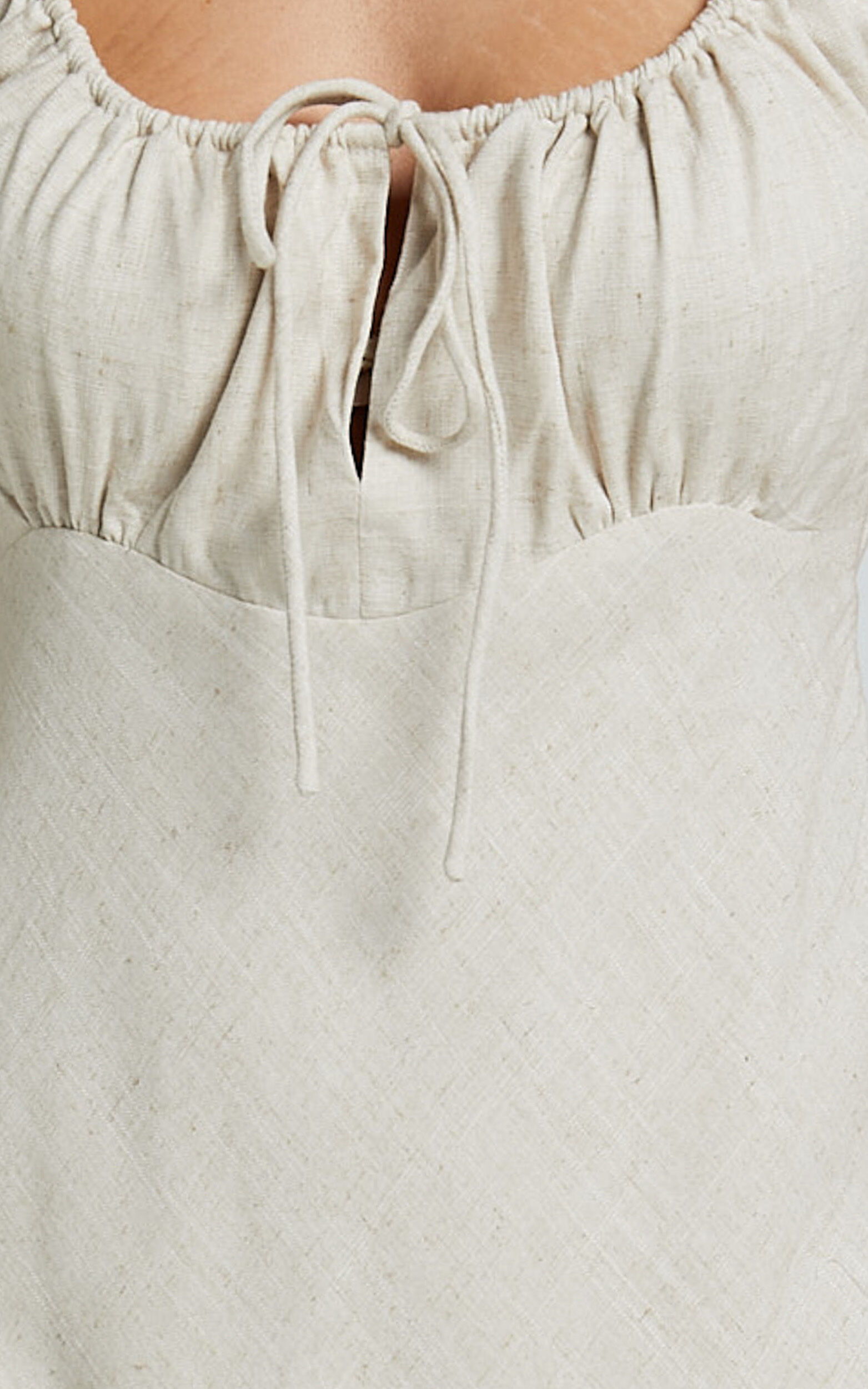 Lucas Midi Dress - Ruched Bust Linen Dress in Natural