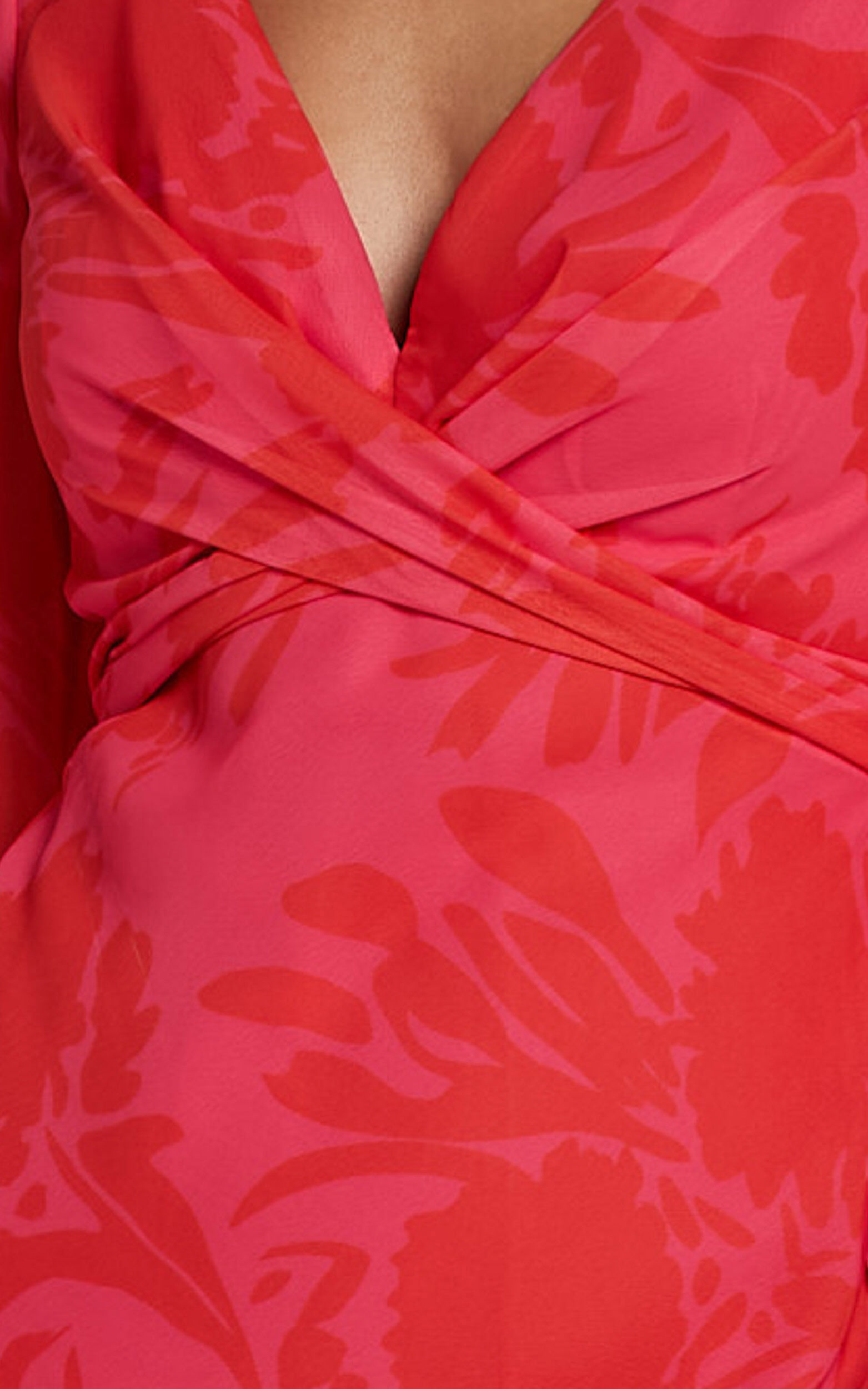 Claude Midi Dress - Deep V Neck Long Sleeve Slip Dress in Print