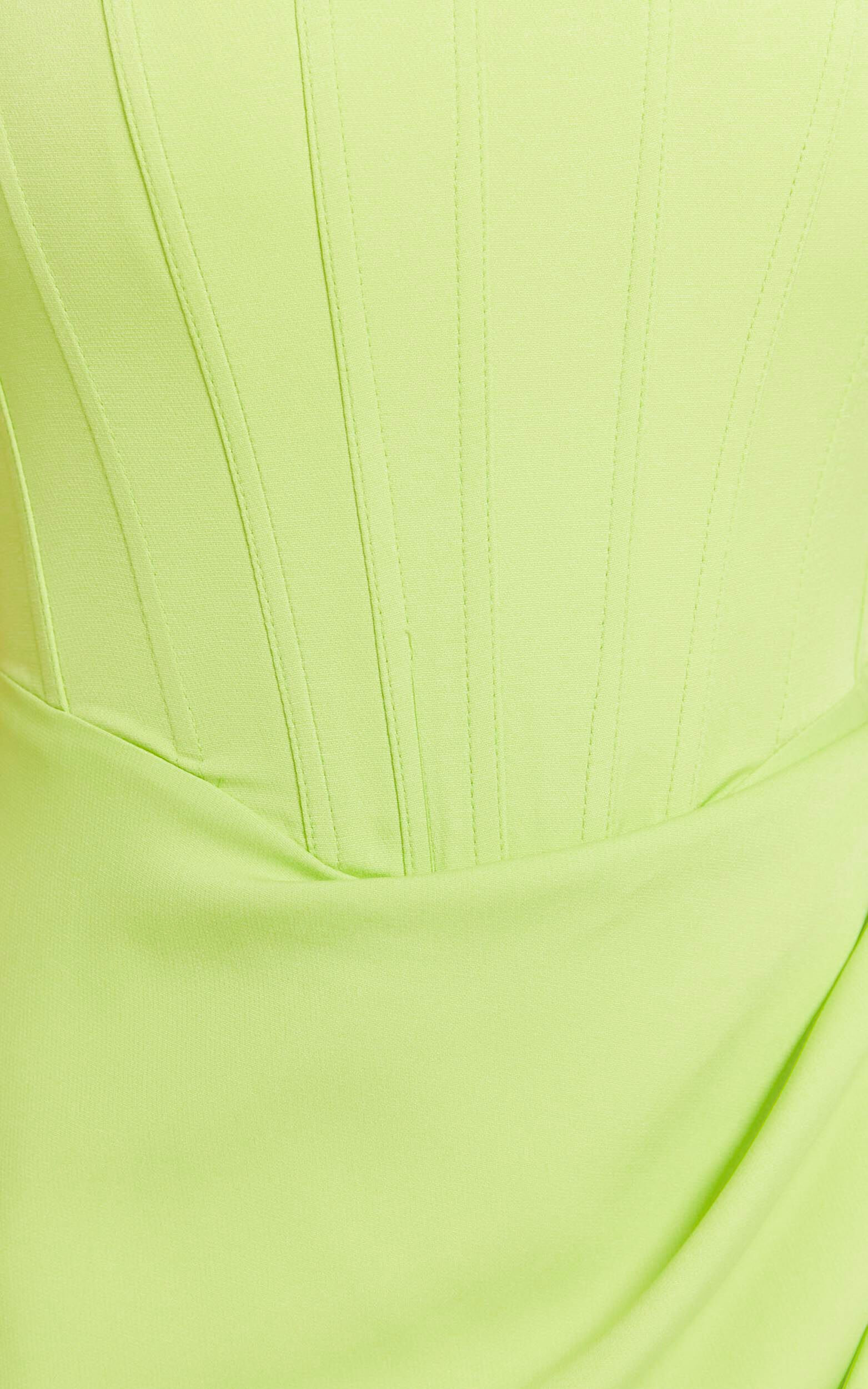 Avery Midi Dress - Strapless Draped Side Split Dress in Lime