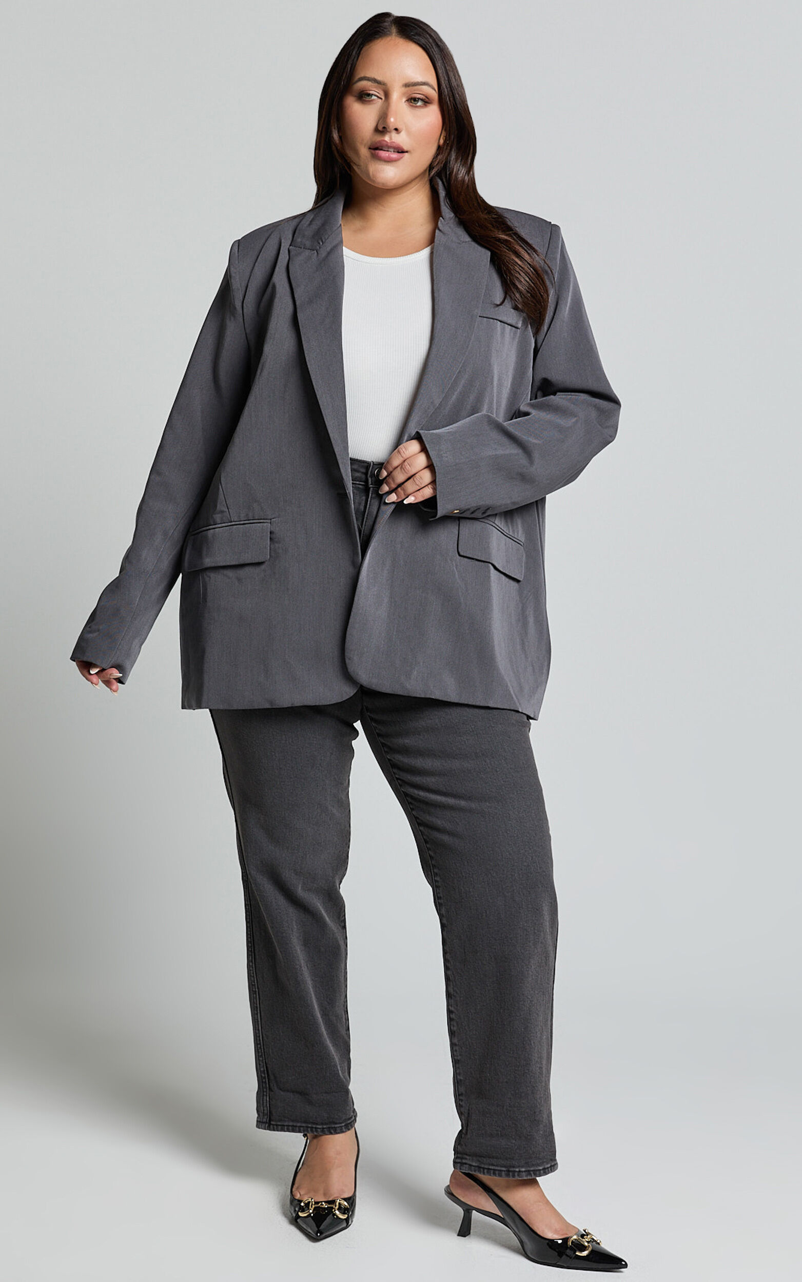 Caralina Blazer - Oversized Single Breasted Blazer in Charcoal