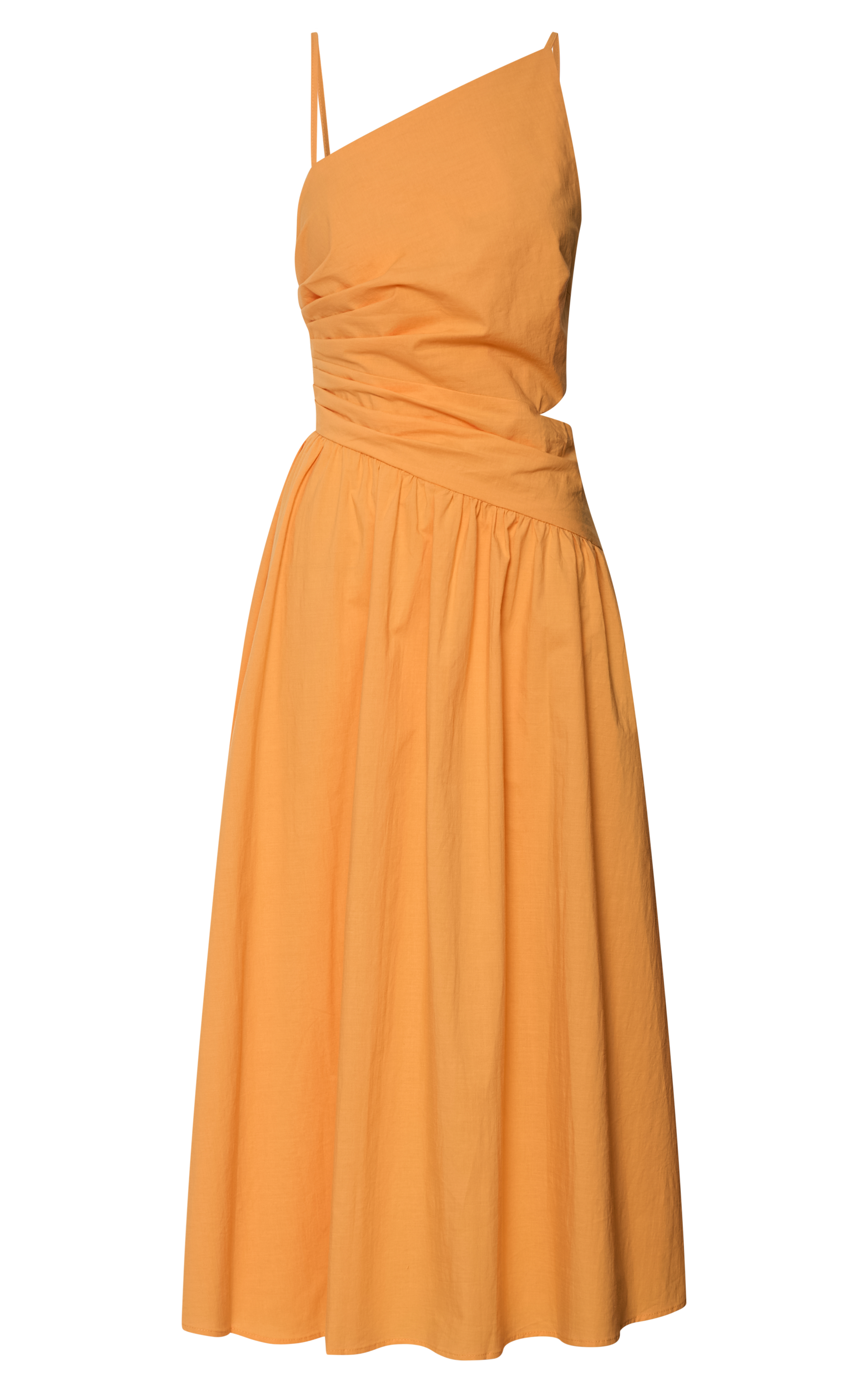 Ebony Midi Dress - Asymmetrical Cut Out Dress in Orange
