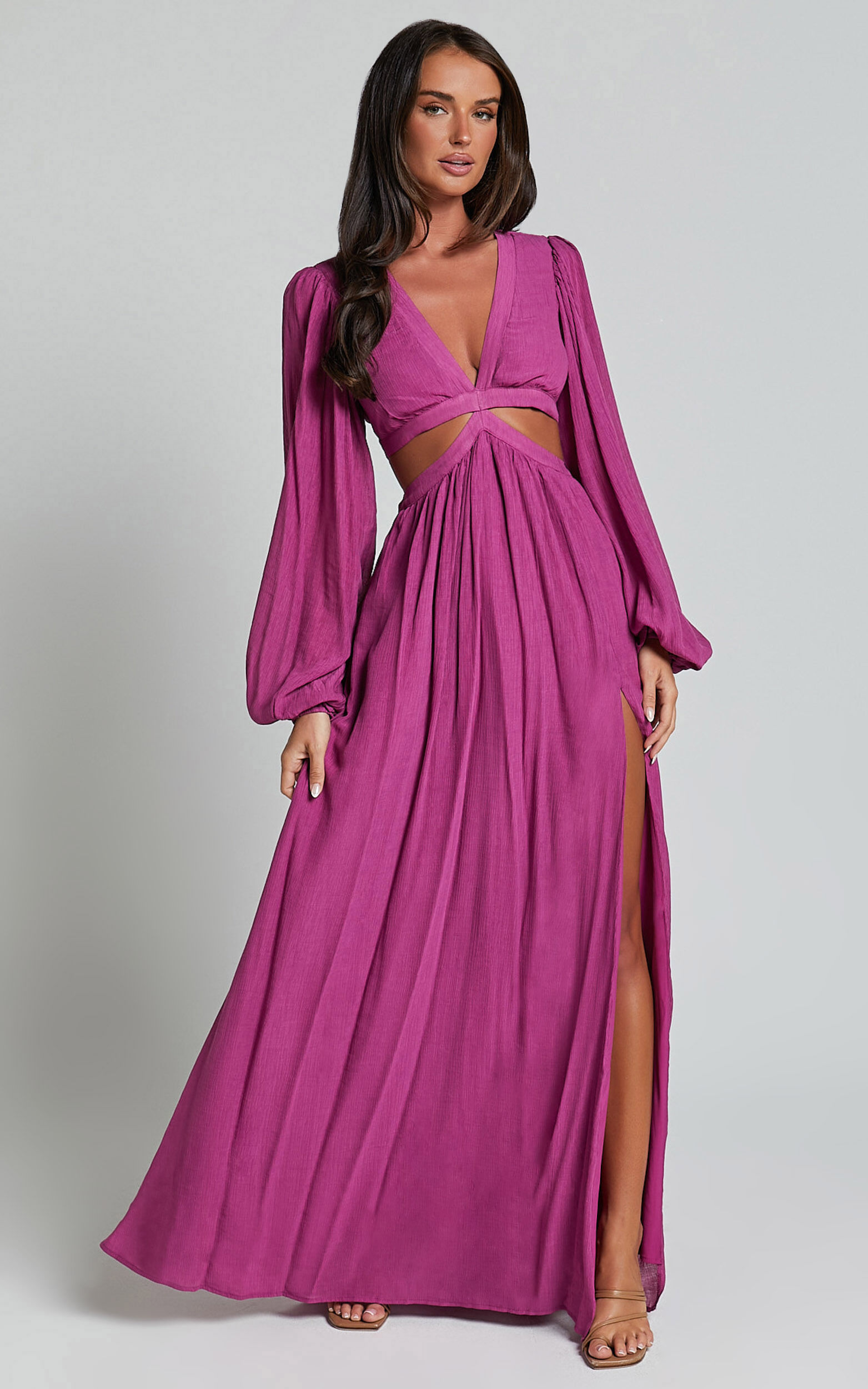 Paige Maxi Dress - Side Cut Out Balloon Sleeve Dress in Orchid