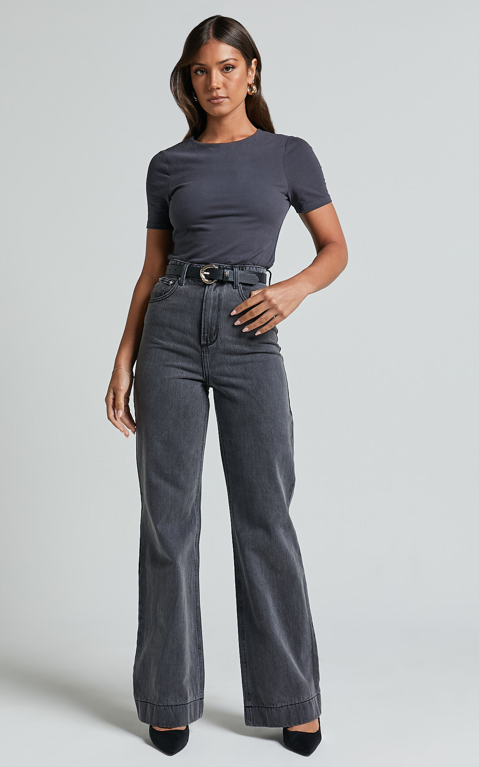 Alexie Tshirt - High Neckline Tshirt in Charcoal