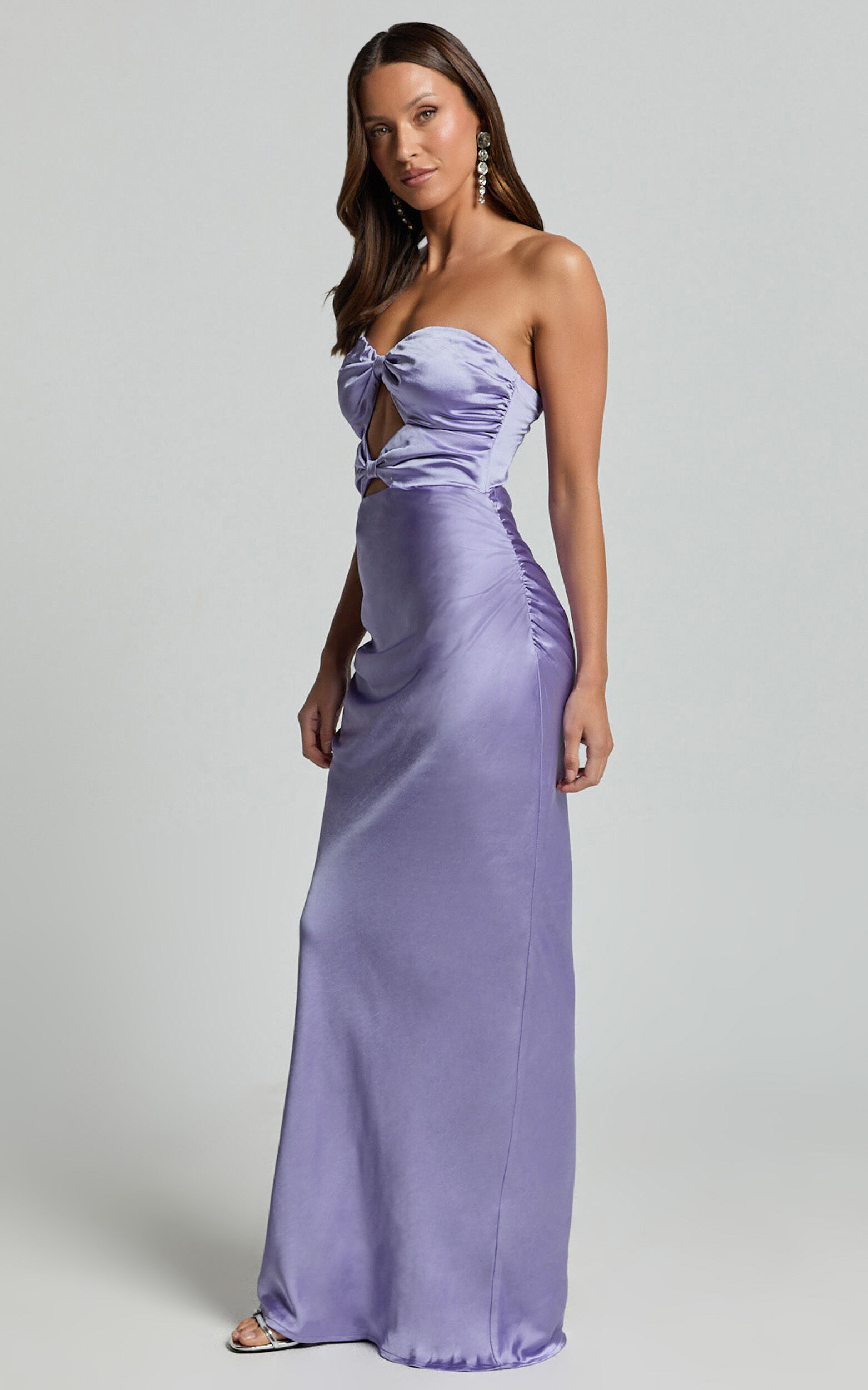 Oliver Maxi Dress - Satin Strapless Cut Out Dress in Lilac