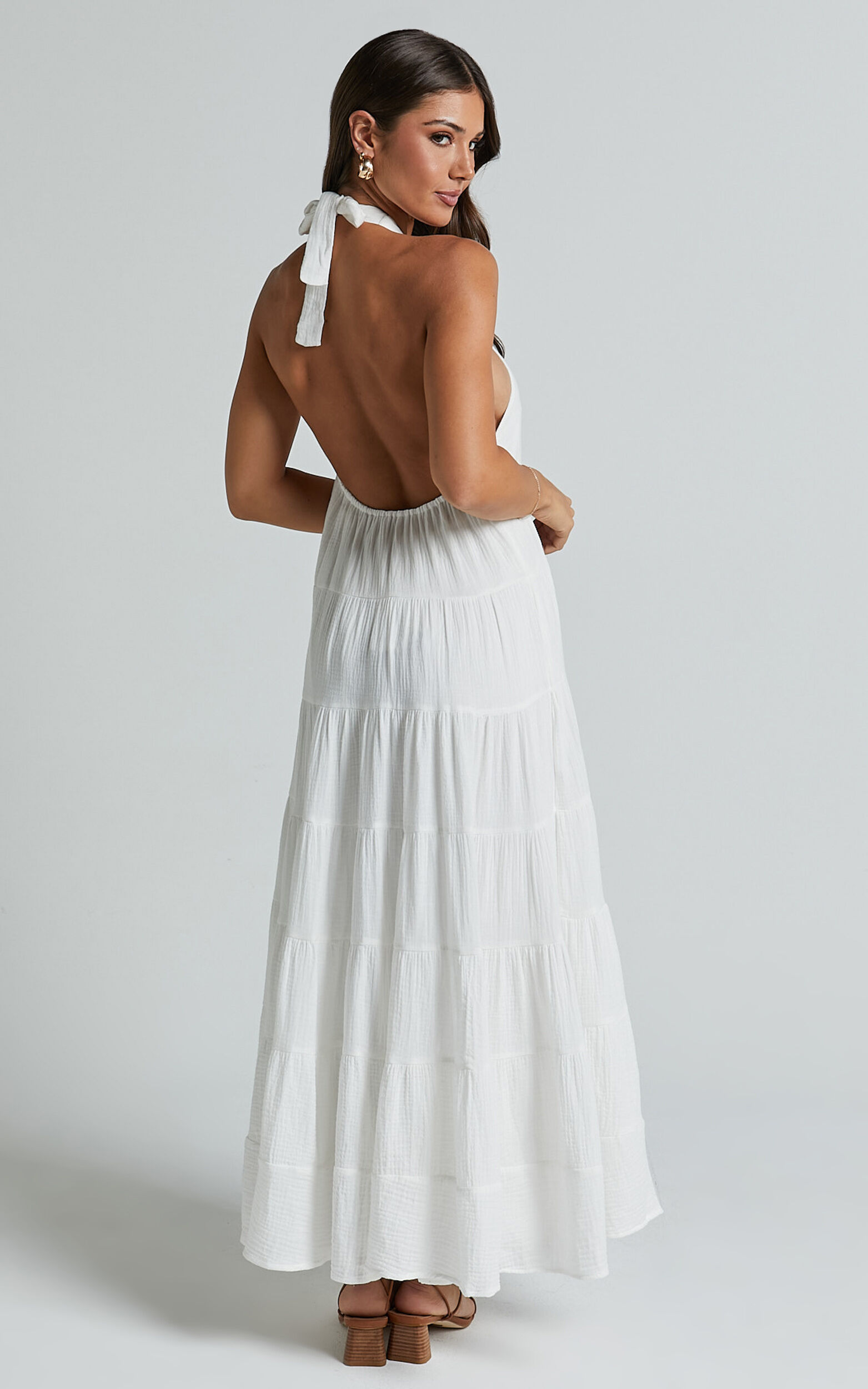 Jodilou Midi Dress - Halter Tiered Dress in White