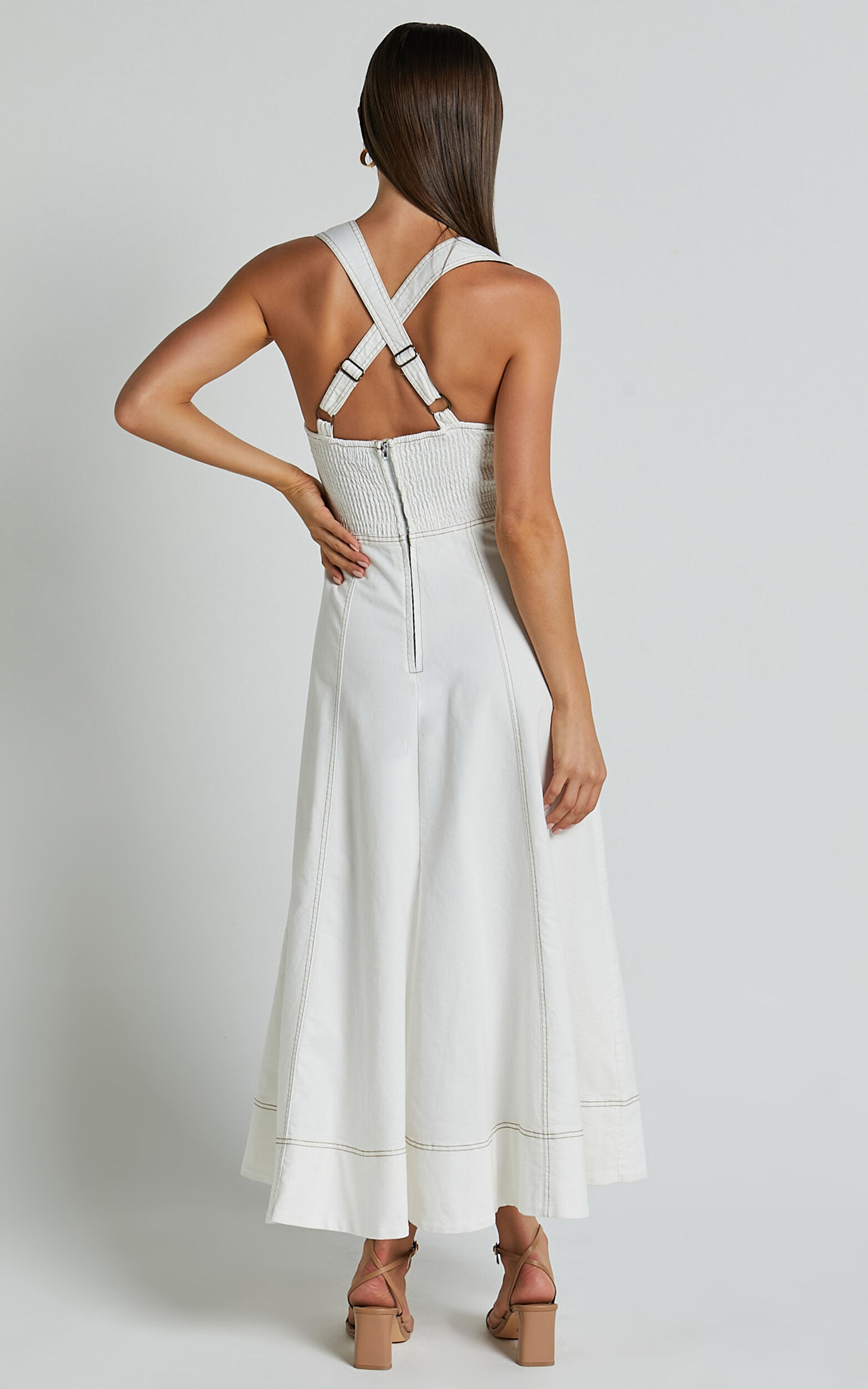 Edeline Midi Dress - Wide Strap Sweetheart Bust Dress in White