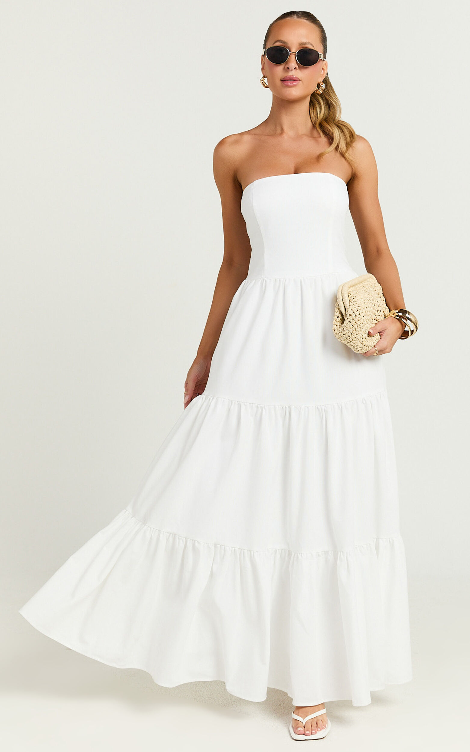 Trish Maxi Dress - Strapless Tiered Dress in White