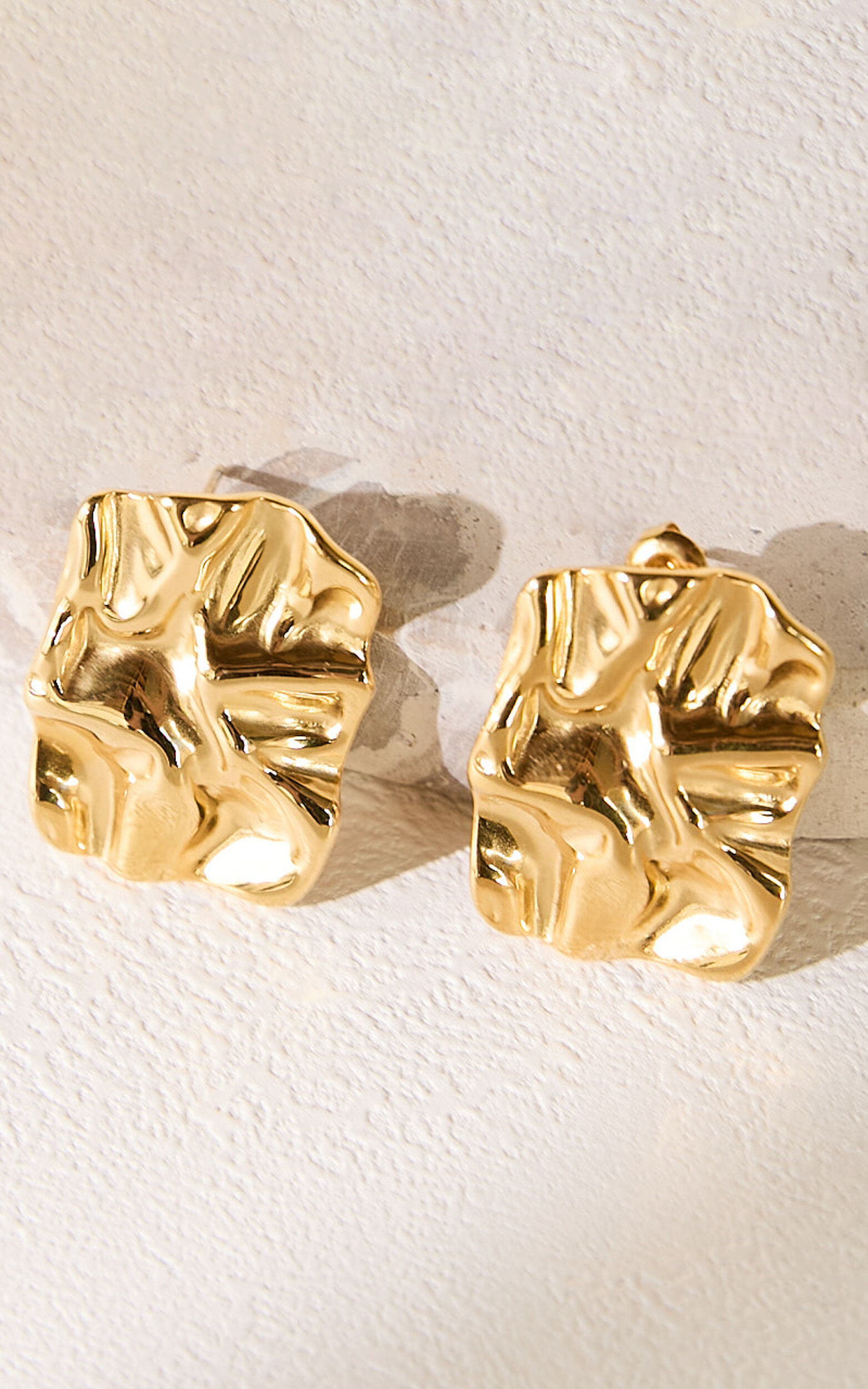 Shailene Earrings - Textured Rectangular Earrings in Gold