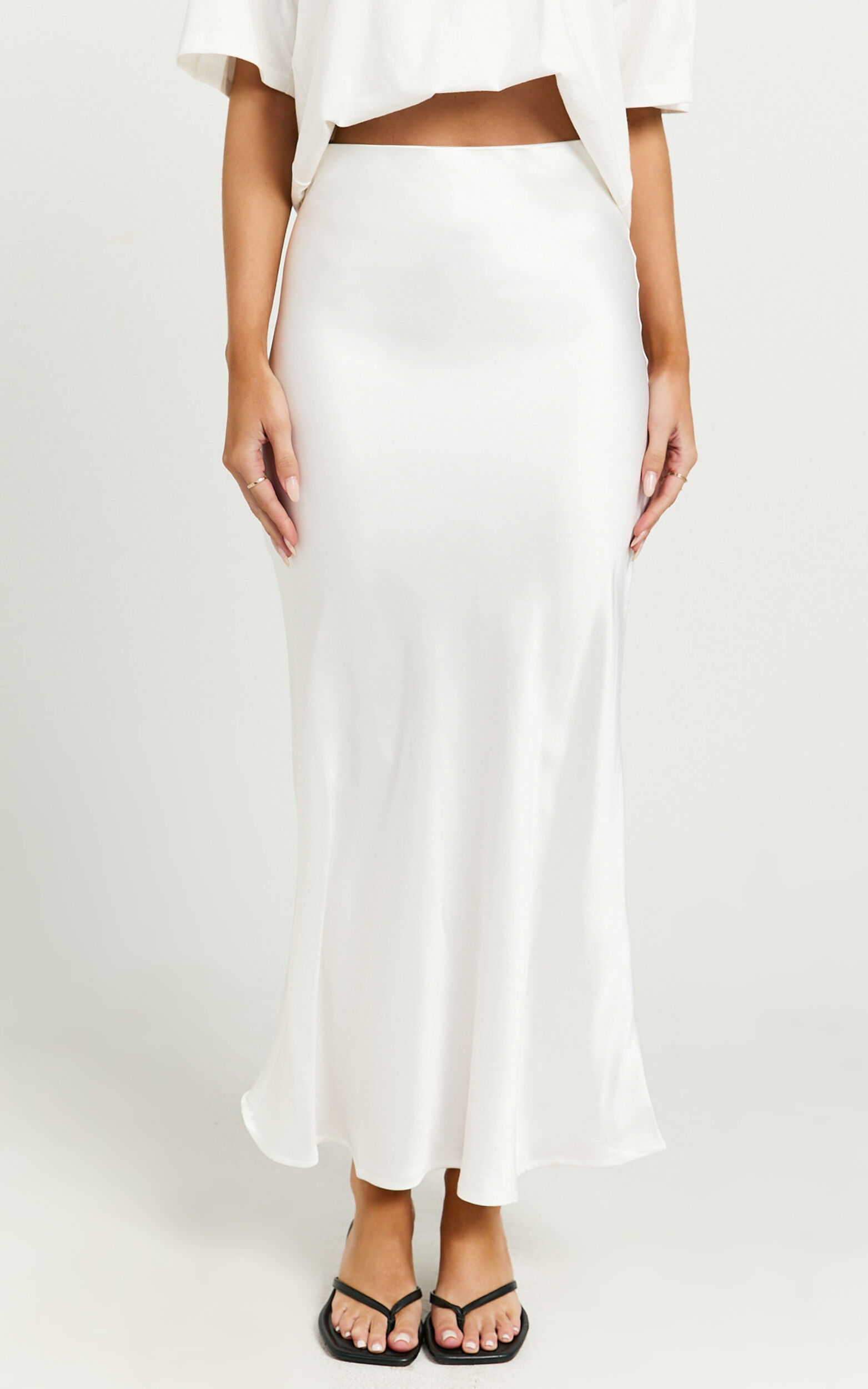 Salina Midi Skirt - Satin Slip Skirt in White