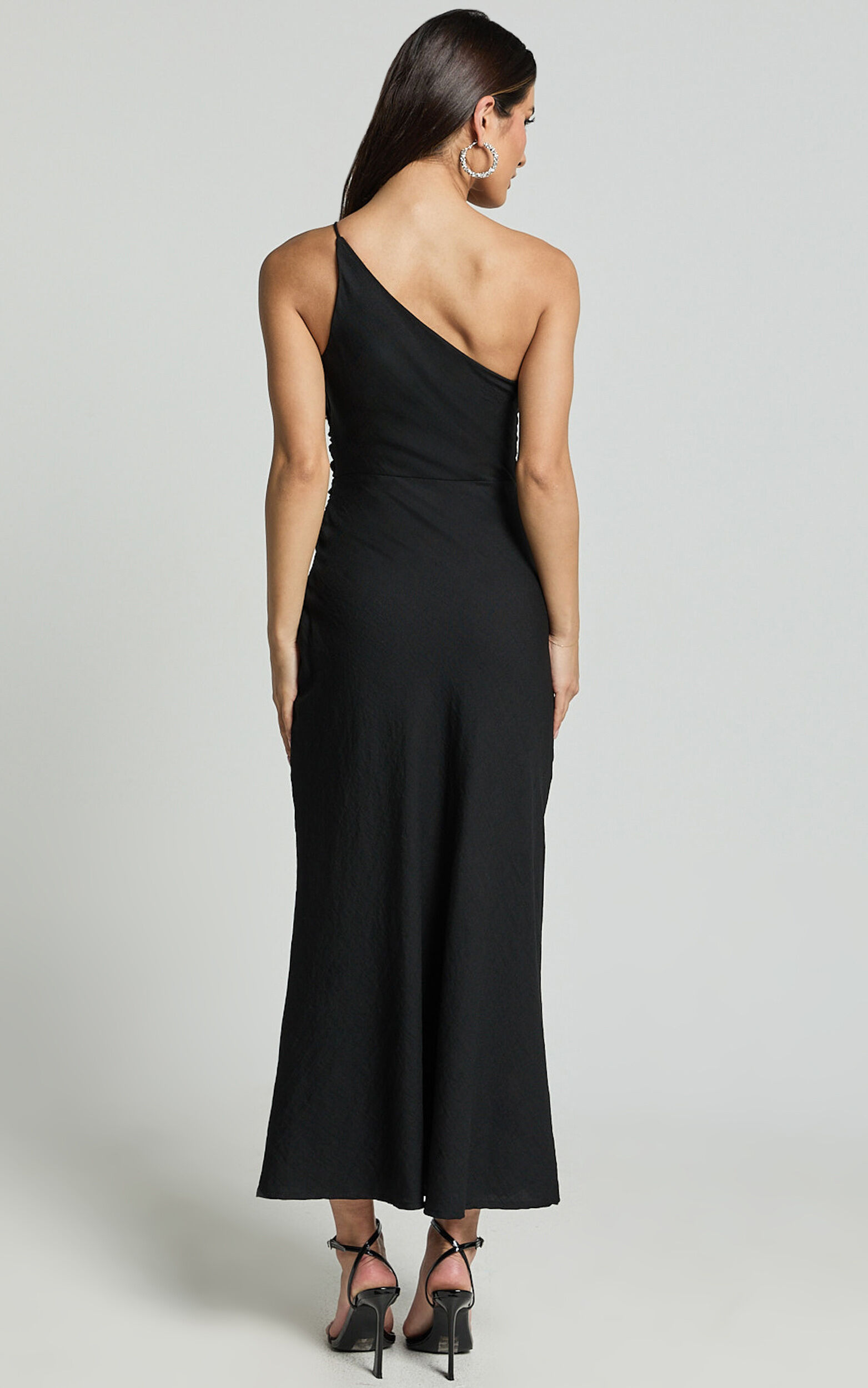 Devon Maxi Dress - One Shoulder Slip Dress in Black