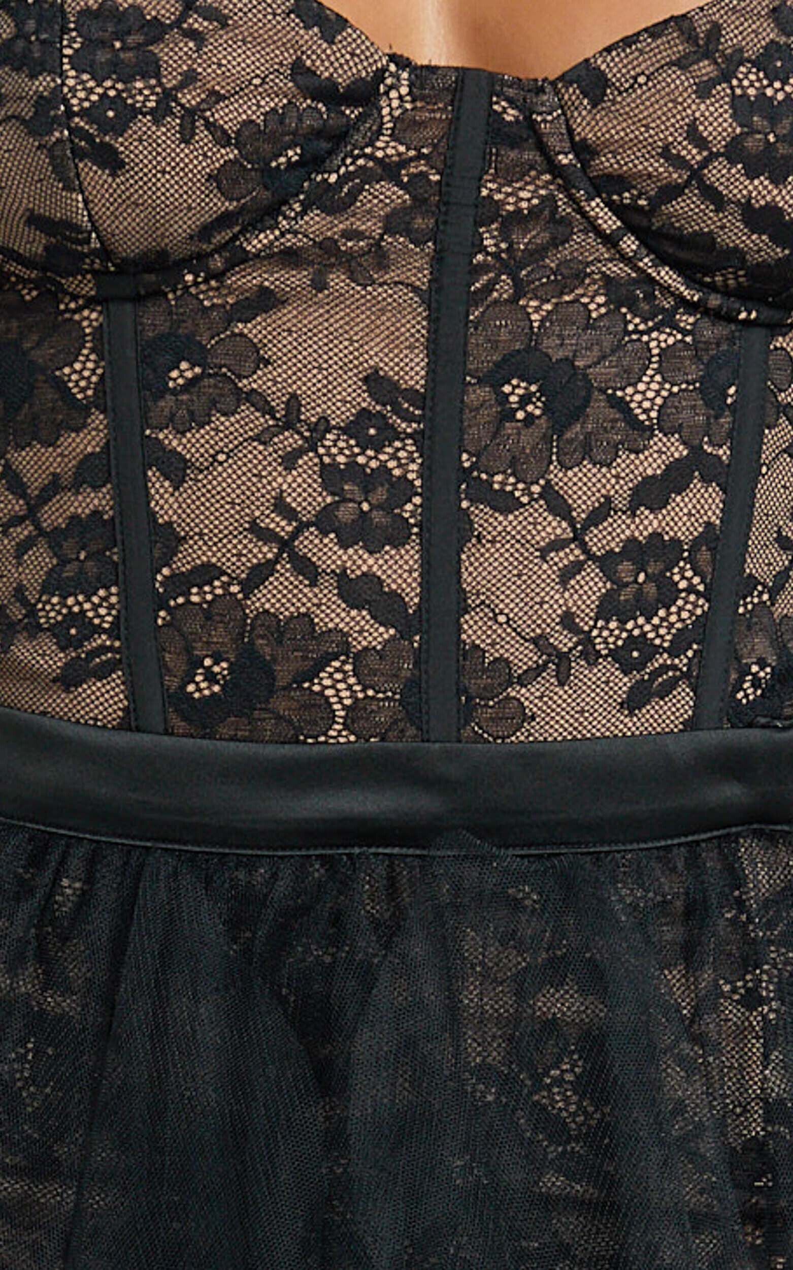 Harley Maxi Dress - Lace Strapless Fit And Flare Dress with Detachable Skirt in Black