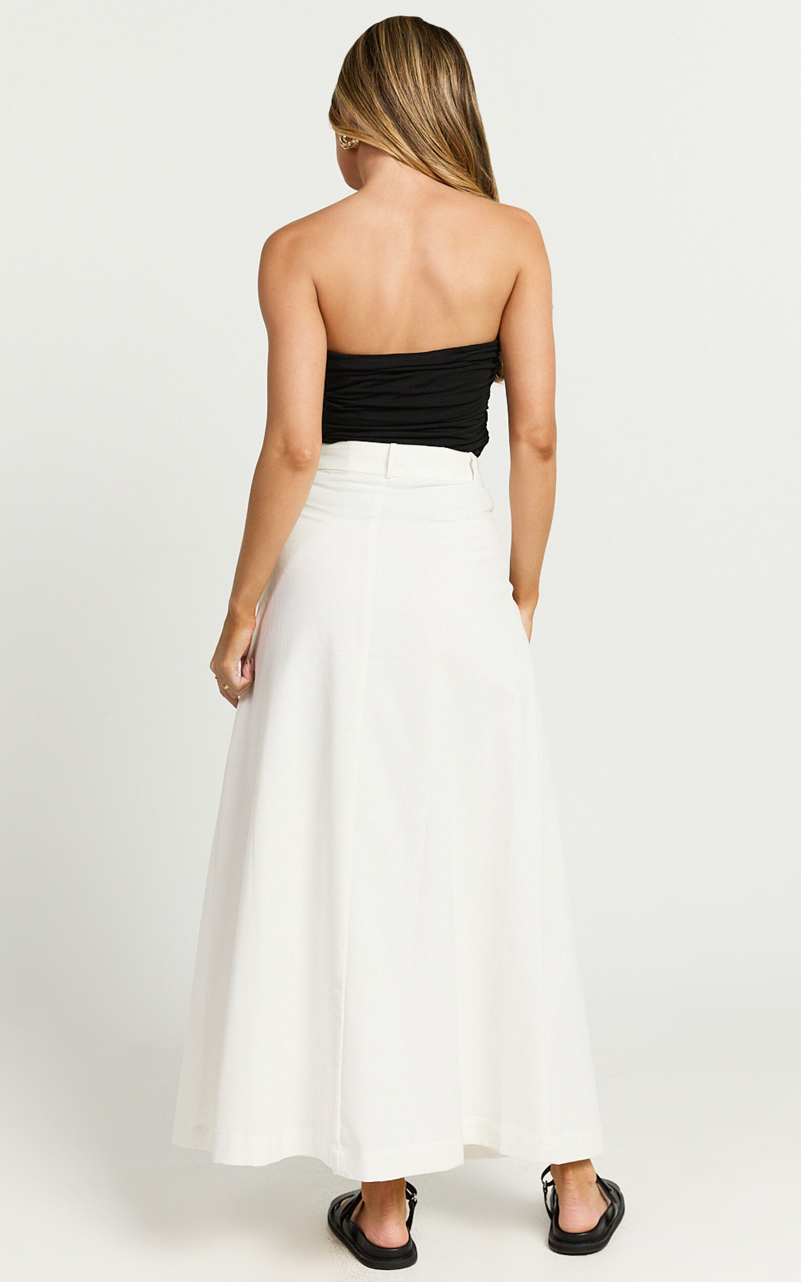Benjie Maxi Skirt - Tailored Linen High Waisted A Line in White