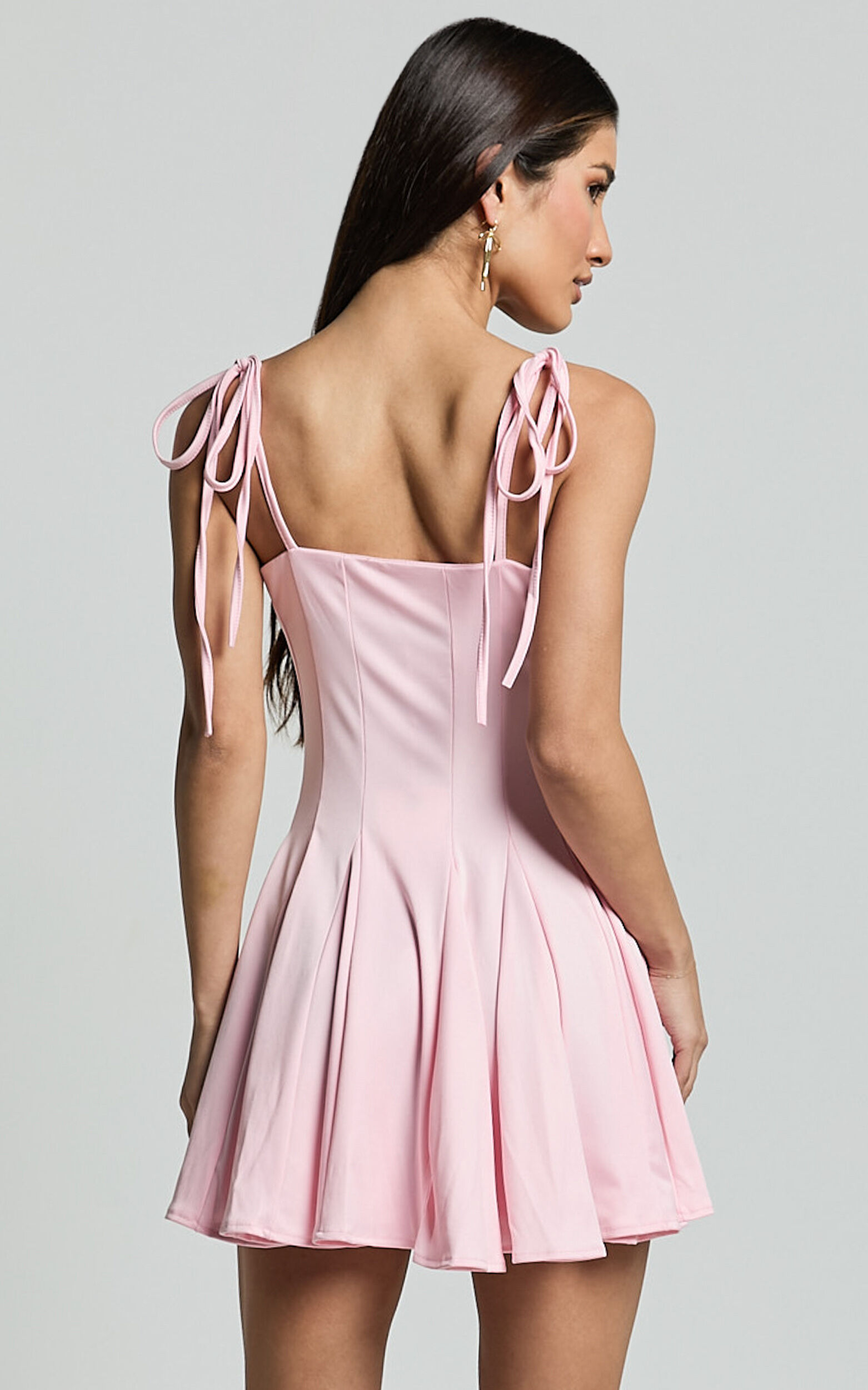 Bonnie Mini Dress - Straight Neck Fit and Flare Dress in Pink