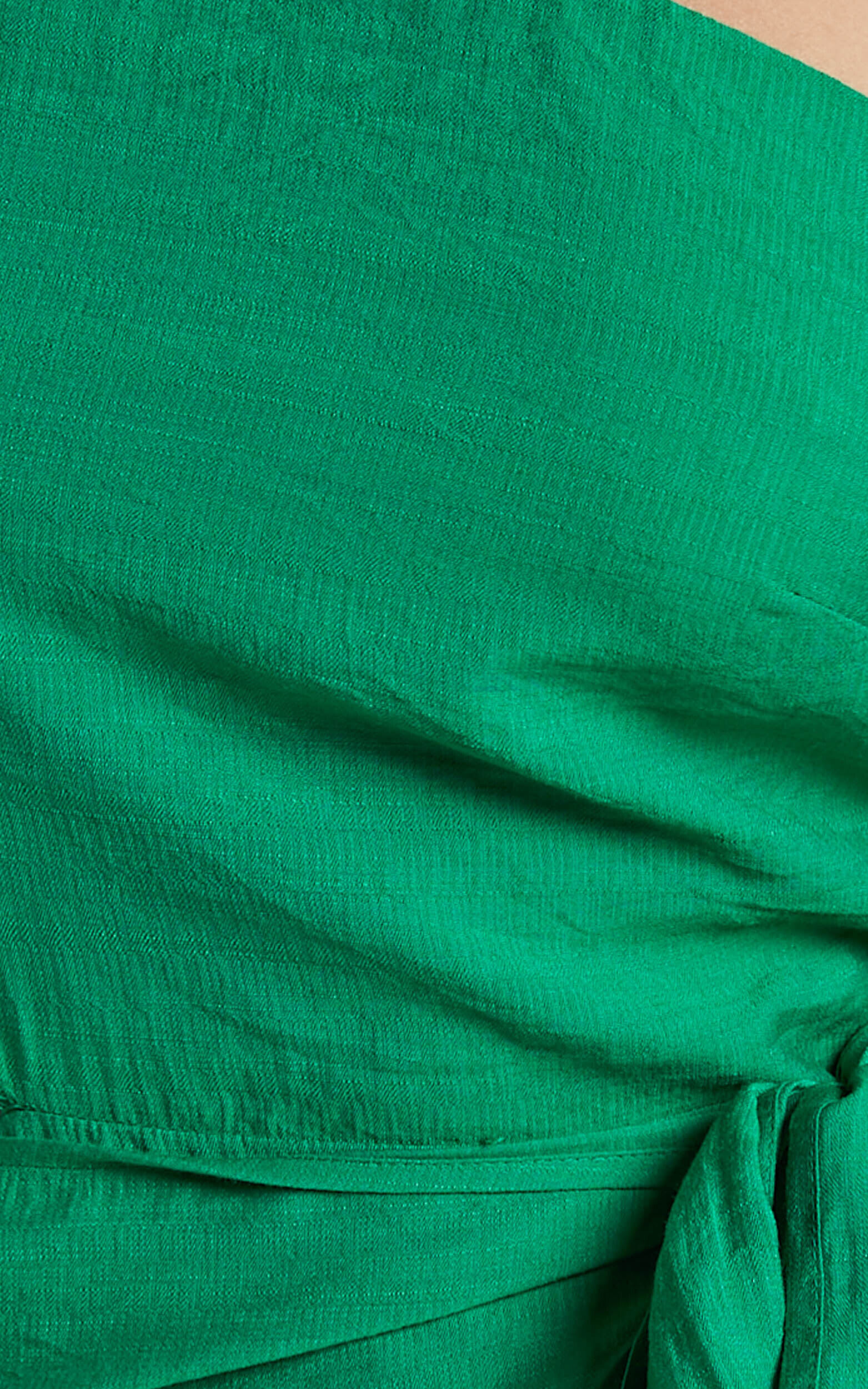 Savannah Midi Dress - One Shoulder Long Sleeve Cut Out Wrap Skirt in Green