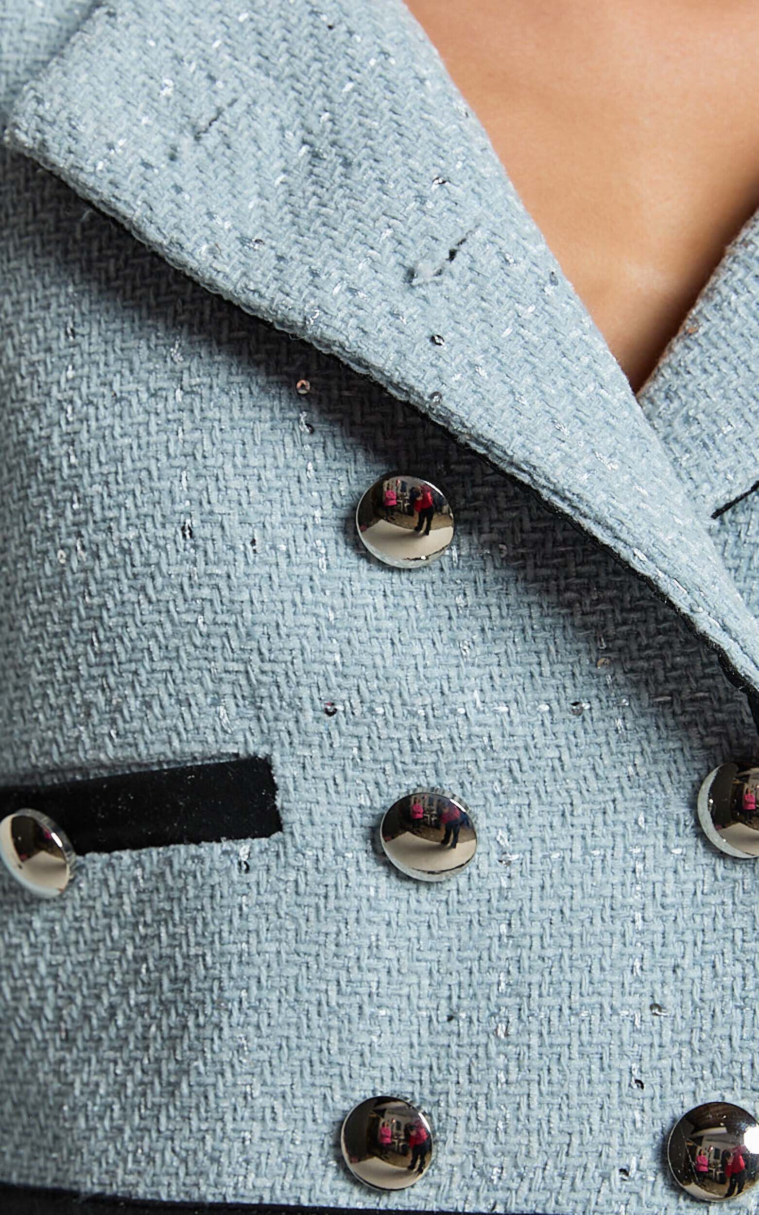 Gina Jacket - Contrast Button Through Jacket in Ice Blue
