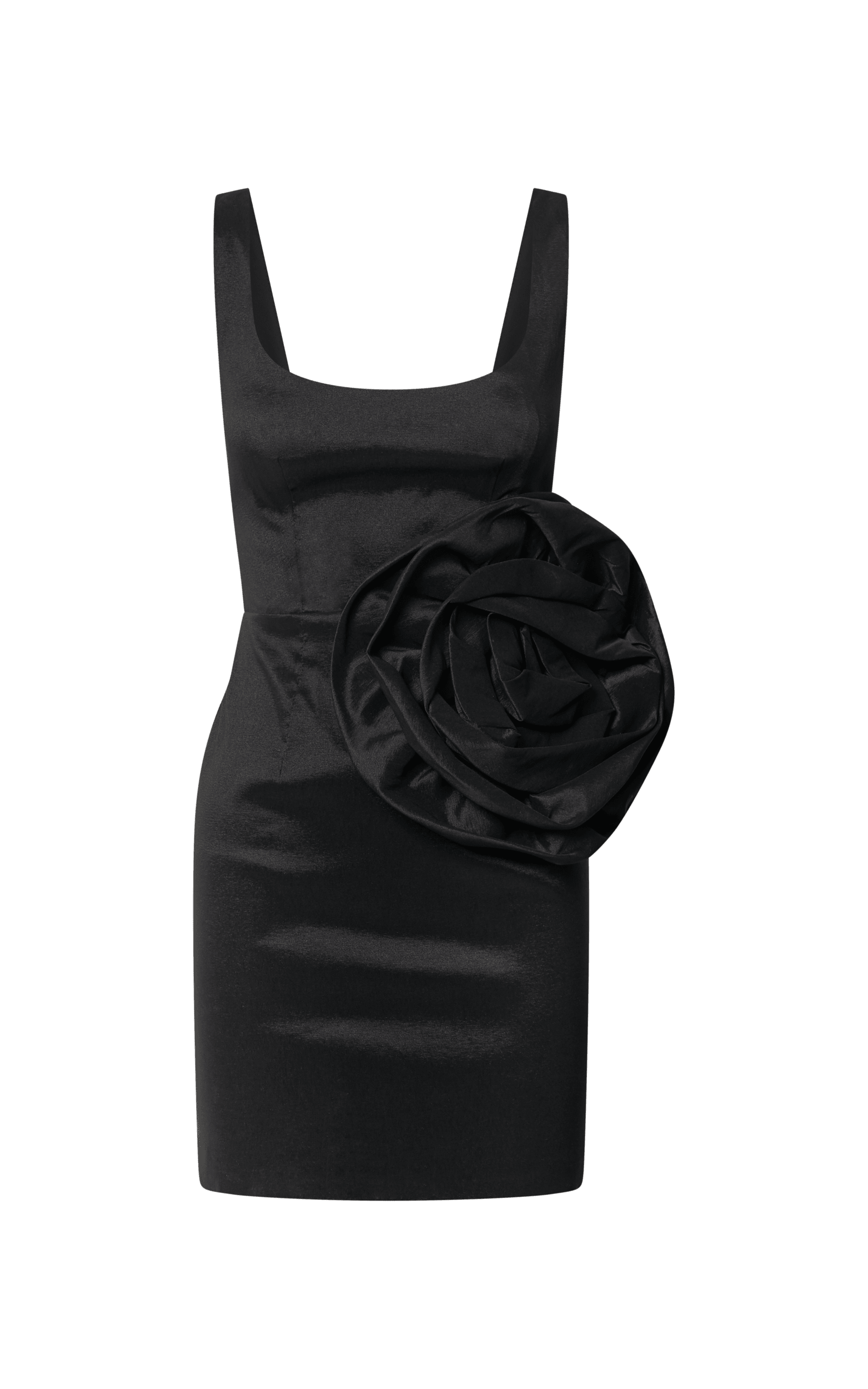 Datasha Mini Dress - Scoop Neck Sleeveless Rosette Detail Dress in Black