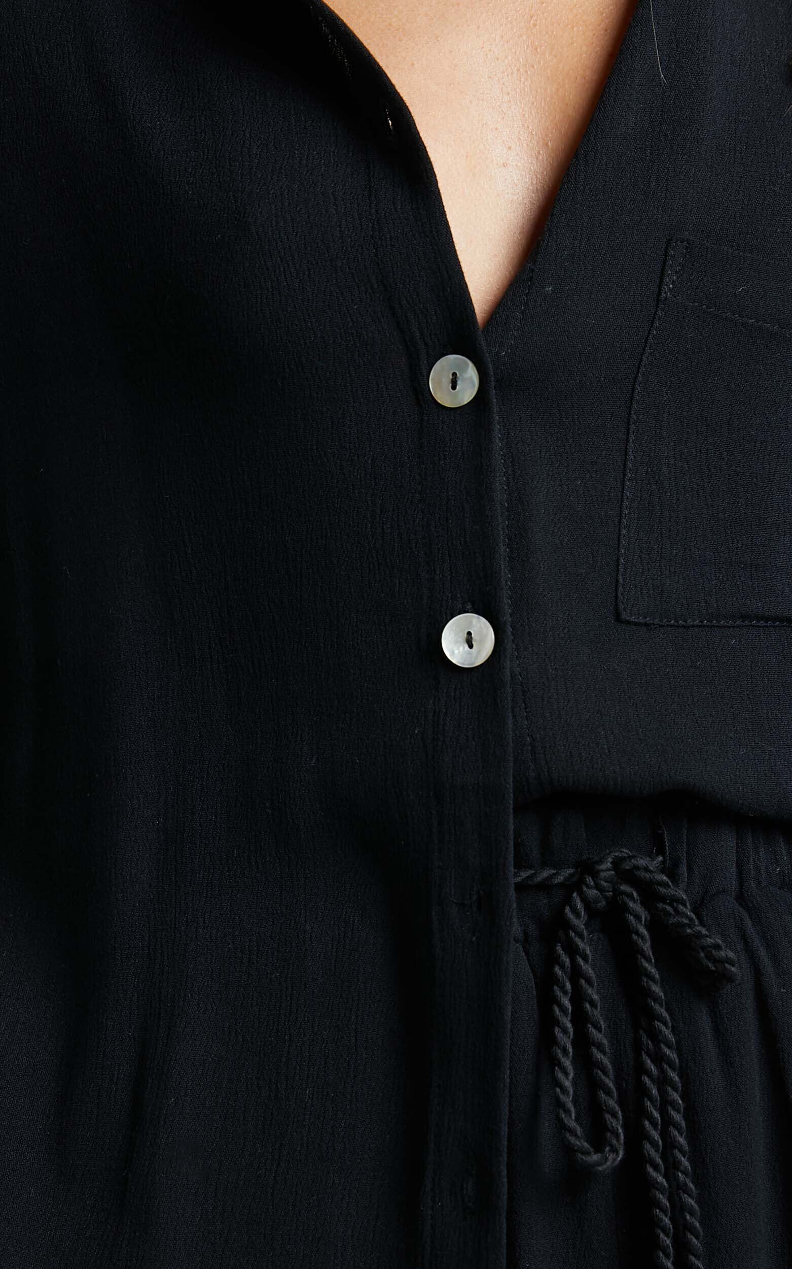 Jubilee Two Piece Set - Button Up Shirt and Shorts Set in Black