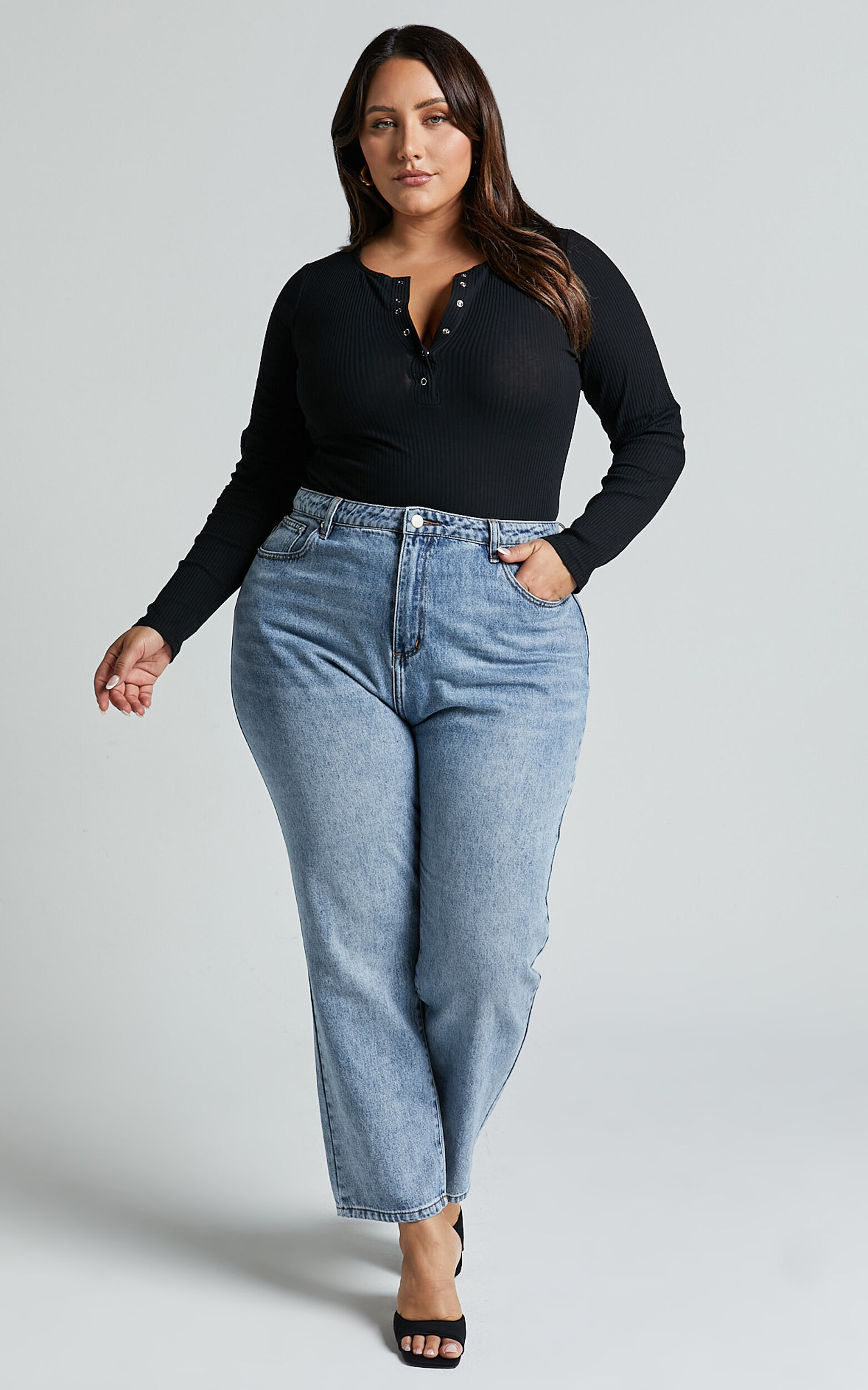 Tatem Bodysuit - Long Sleeve Button Front Bodysuit in Black