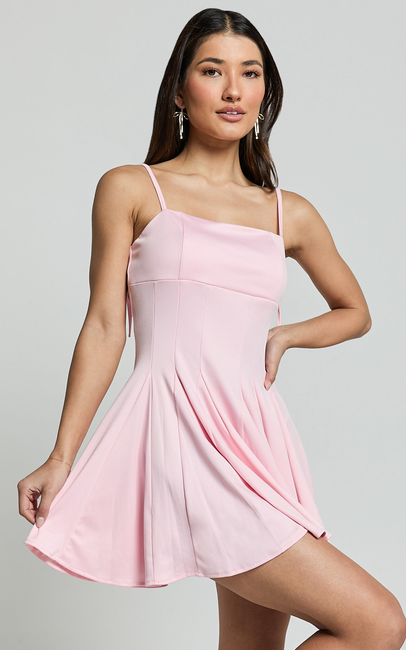 Bonnie Mini Dress - Straight Neck Fit and Flare Dress in Pink