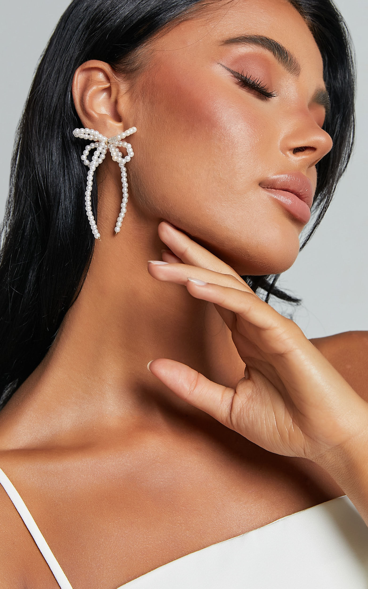 Jenny Earrings - Ribbon Pearl Statement Earrings in White