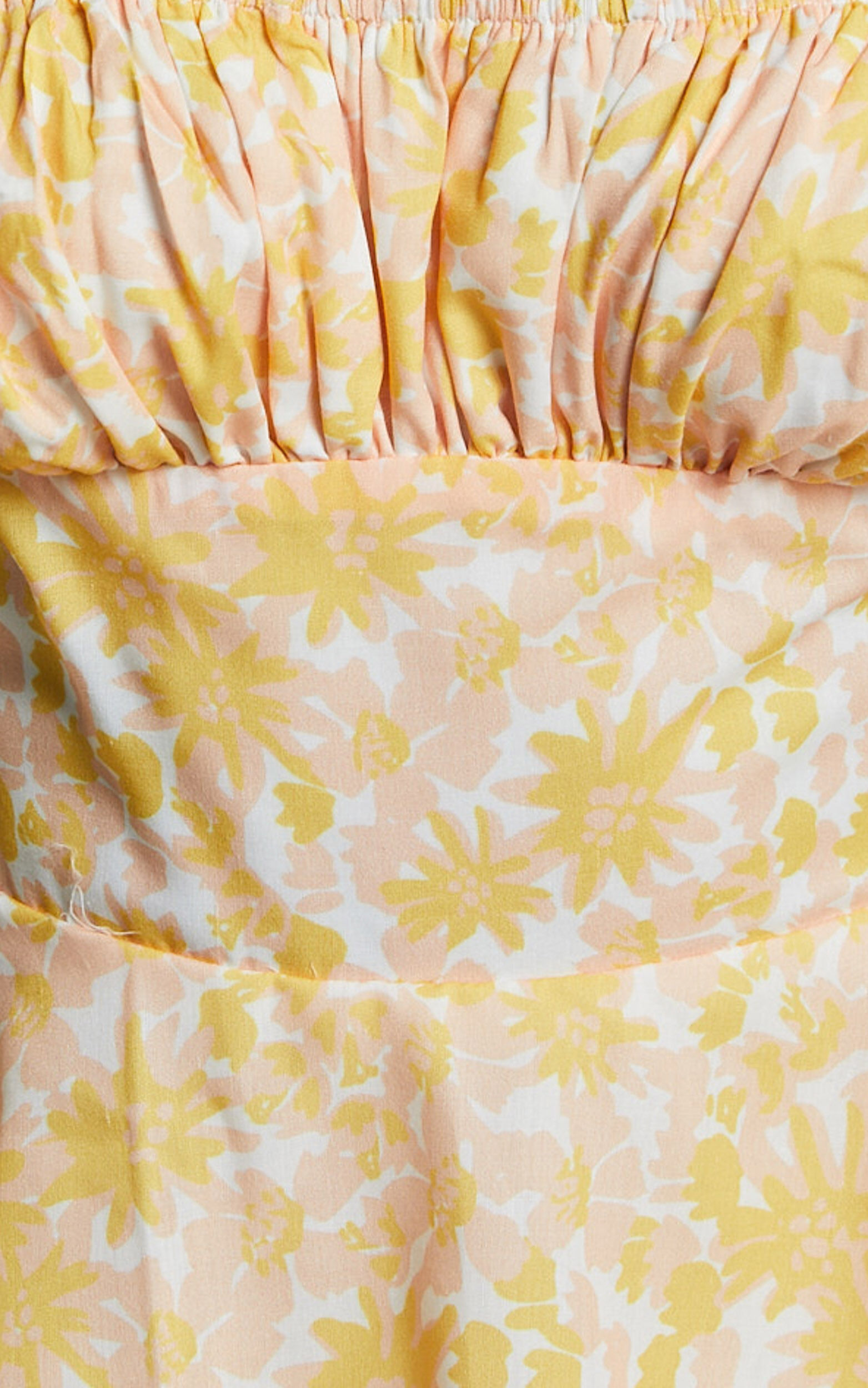 Lorma Midi Dress - Ruched Layered Dress in Orange Floral